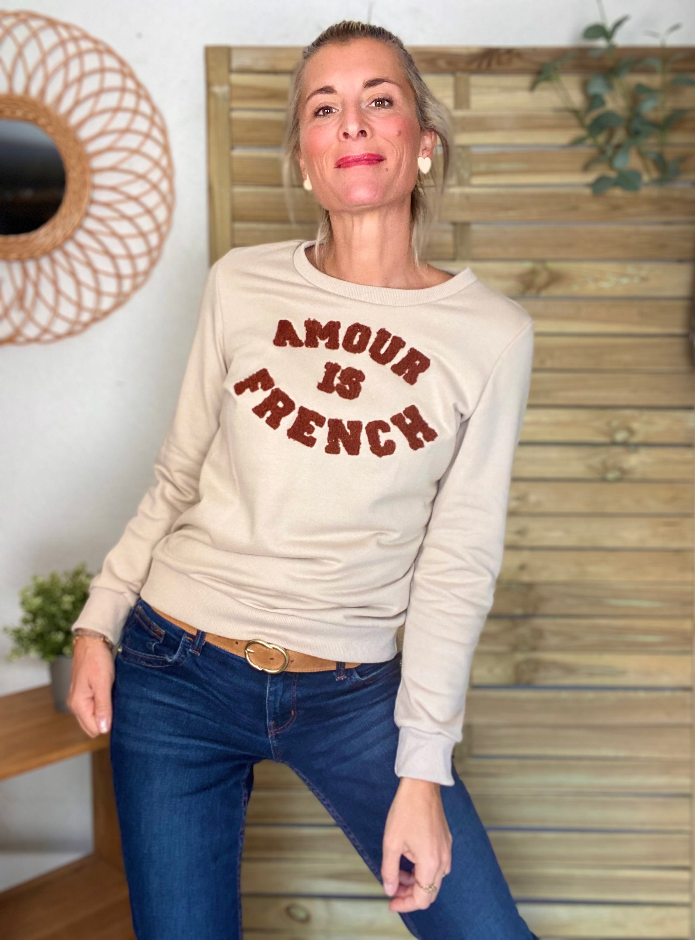 Sweat AMOUR IS FRENCH - OPHELIA - Beige / Terracotta