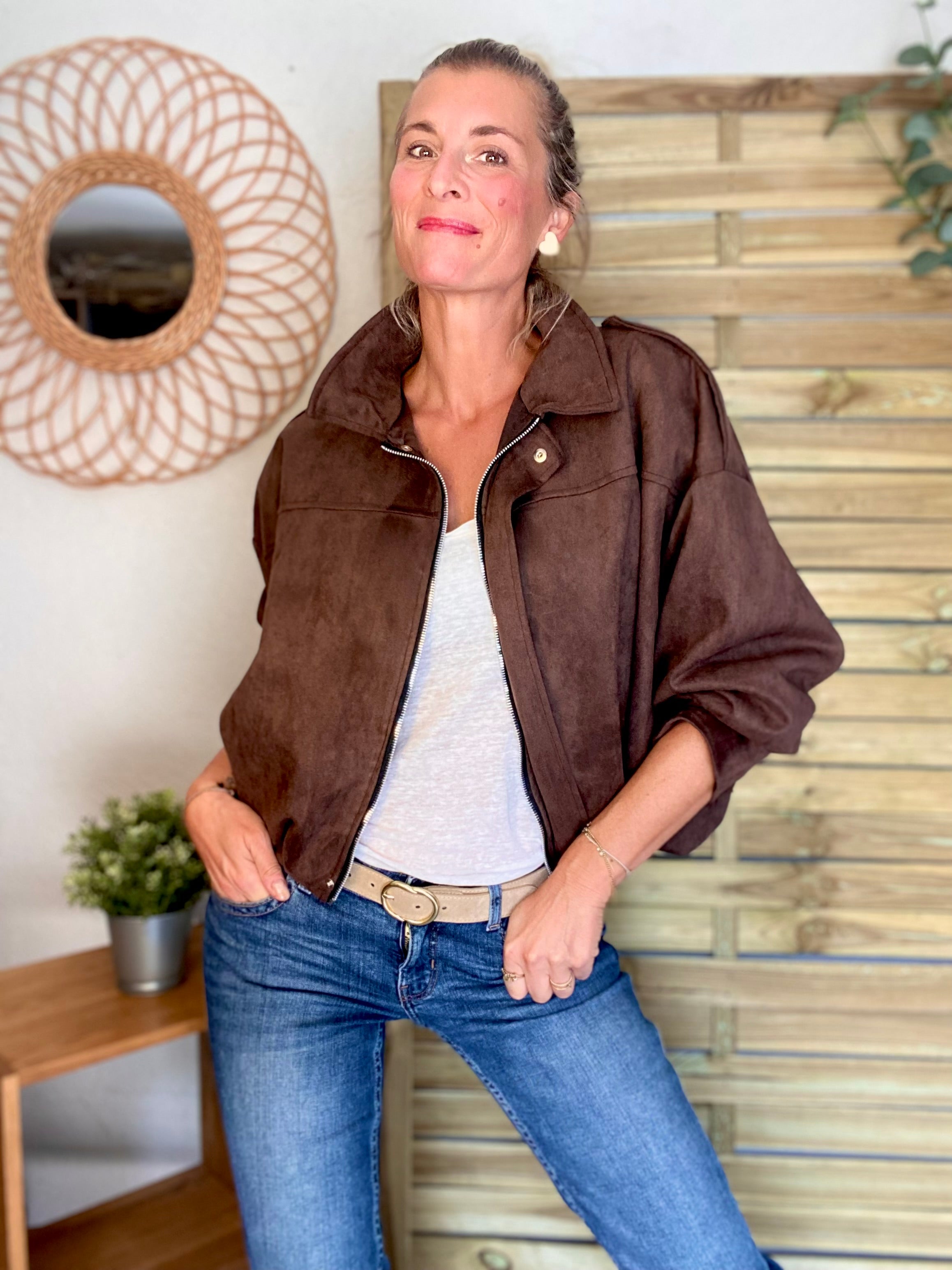 Veste oversize en suédine ISAAC - Chocolat