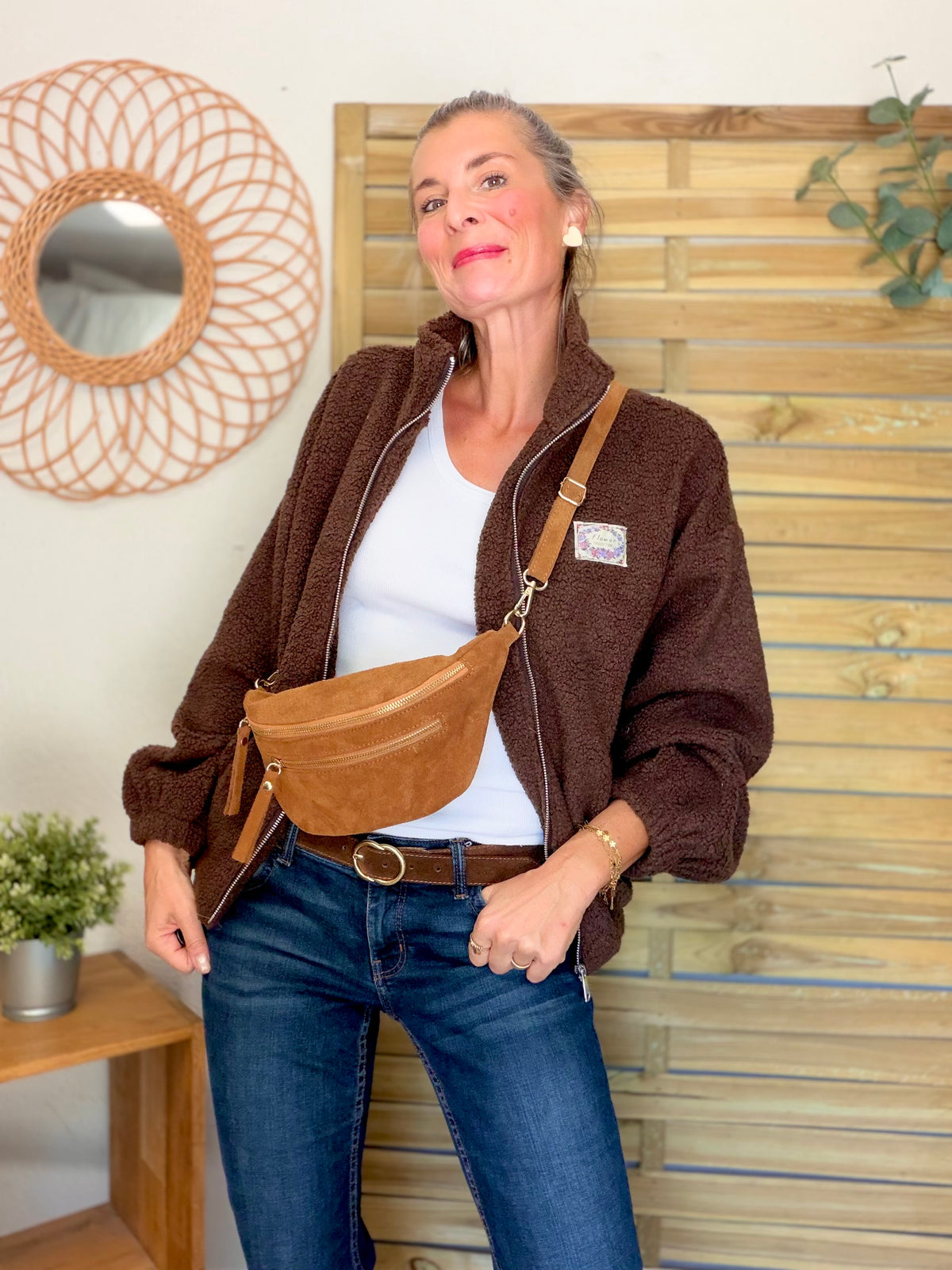 Veste Sherpa zippée LÉONIE Chocolat