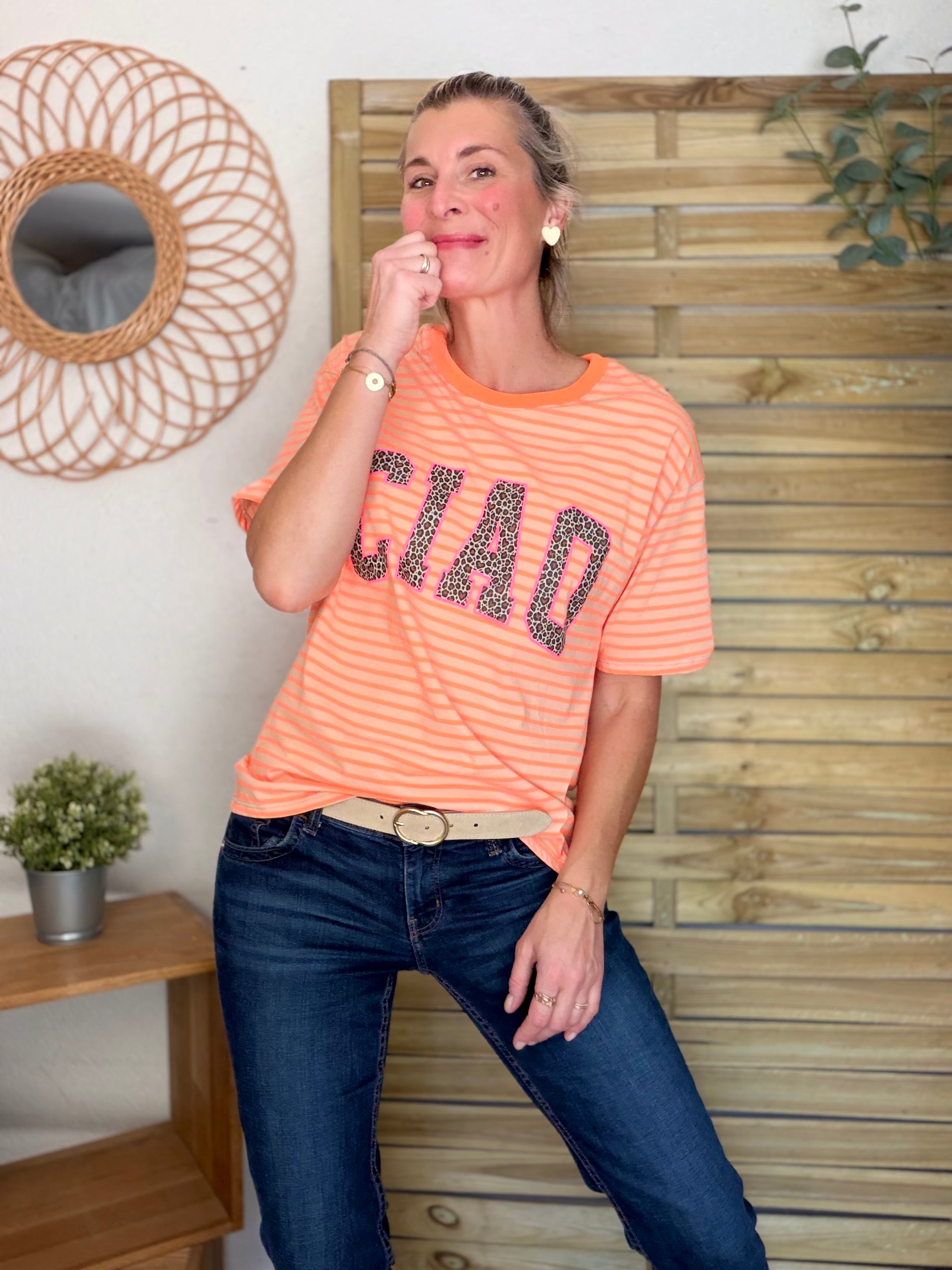 Tee shirt rayé CIAO Léo Orange fluo