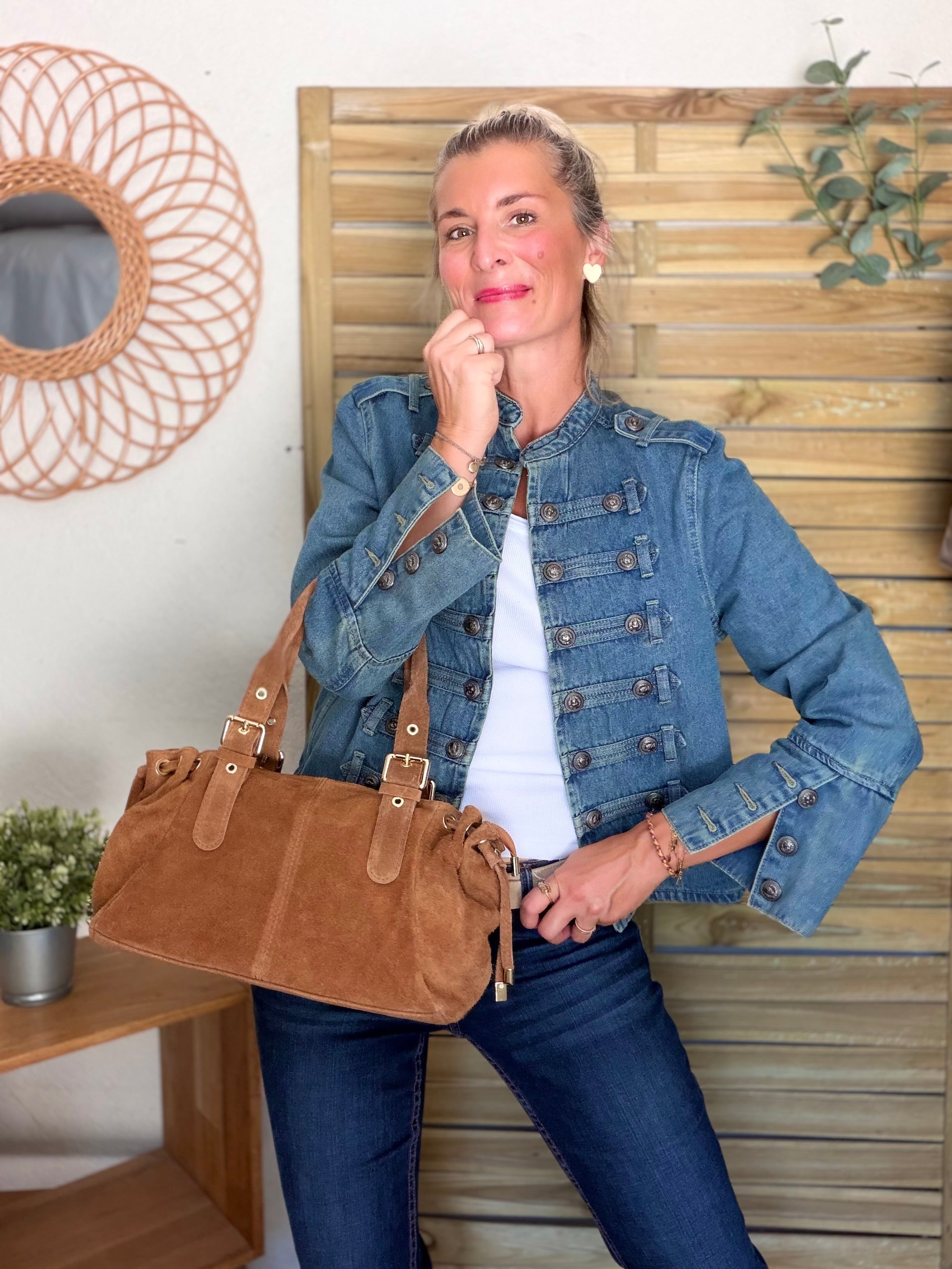 Sac à main en cuir daim GERY - Camel