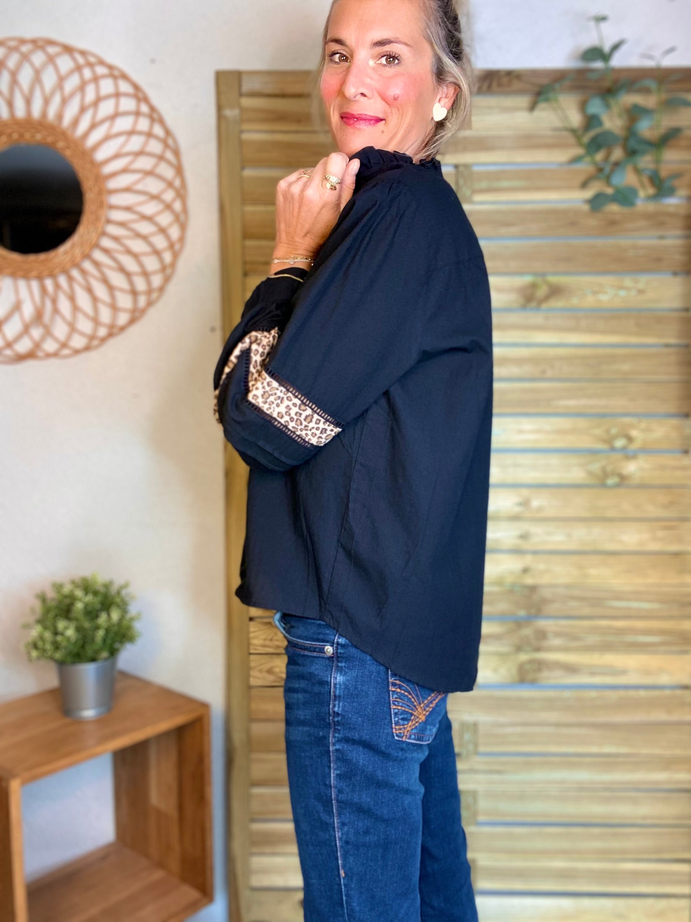 ⚡️ ARRIVAGE - Chemise coton détails Léo 🐆 SCARLETT Noir