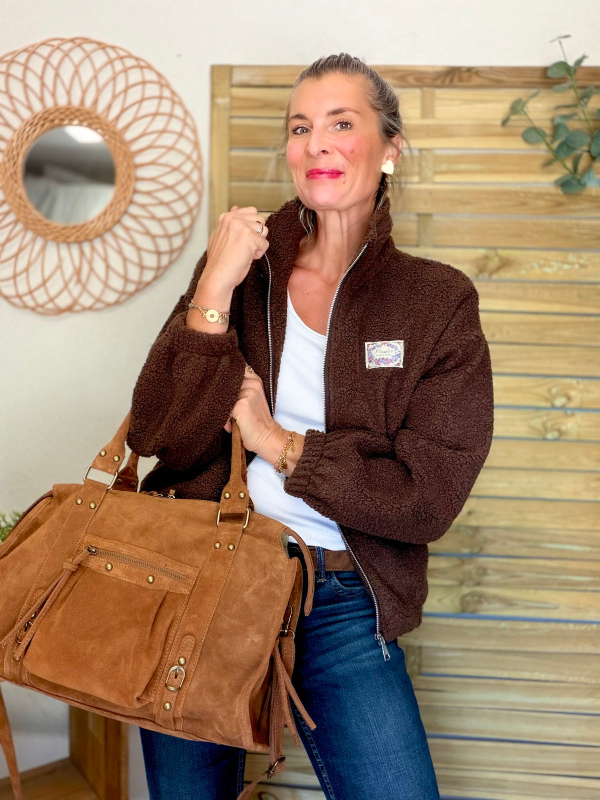 Veste Sherpa zippée LÉONIE Chocolat