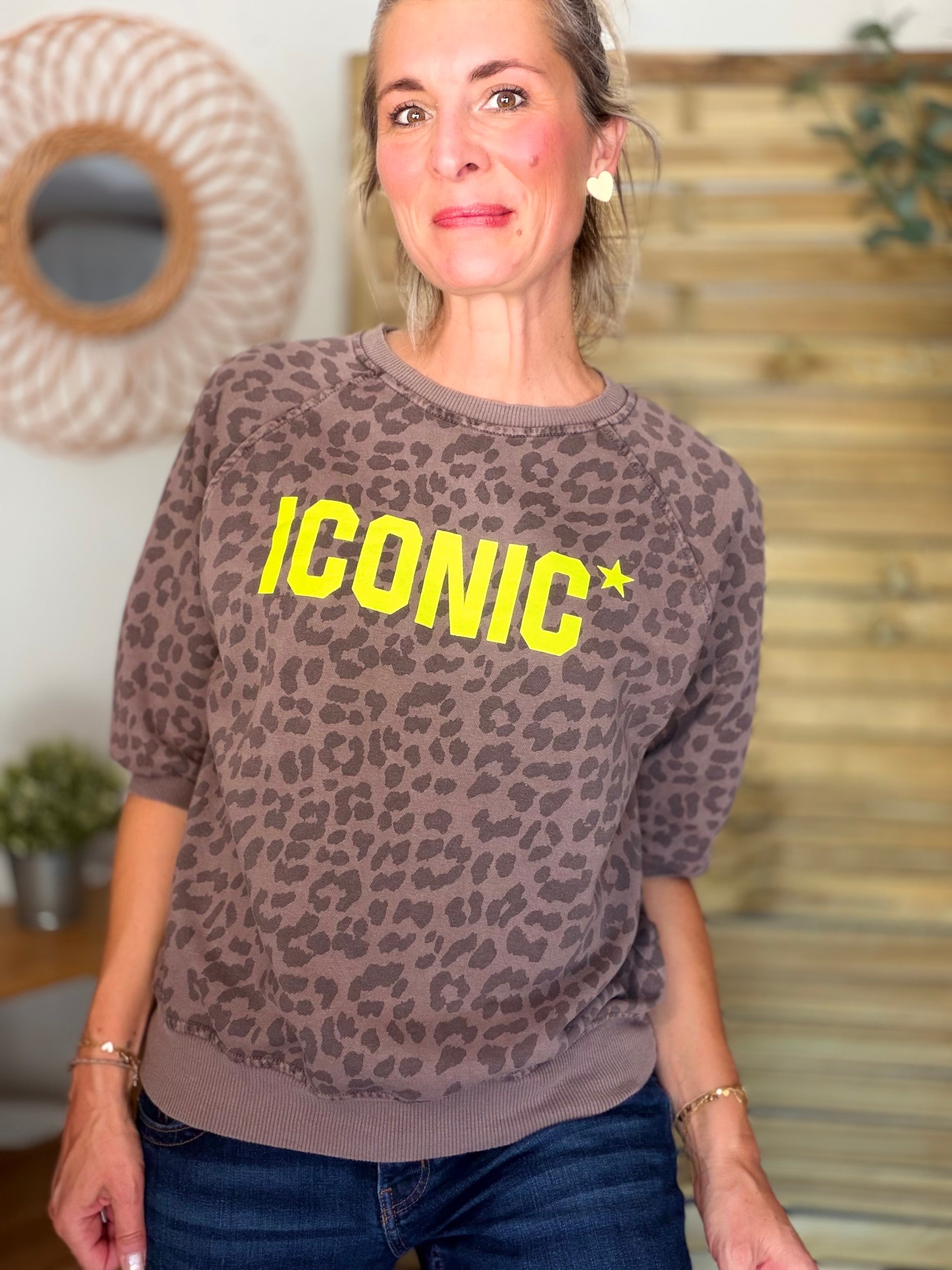 Sweat ICONIC Léo - ANGELA Café Jaune fluo