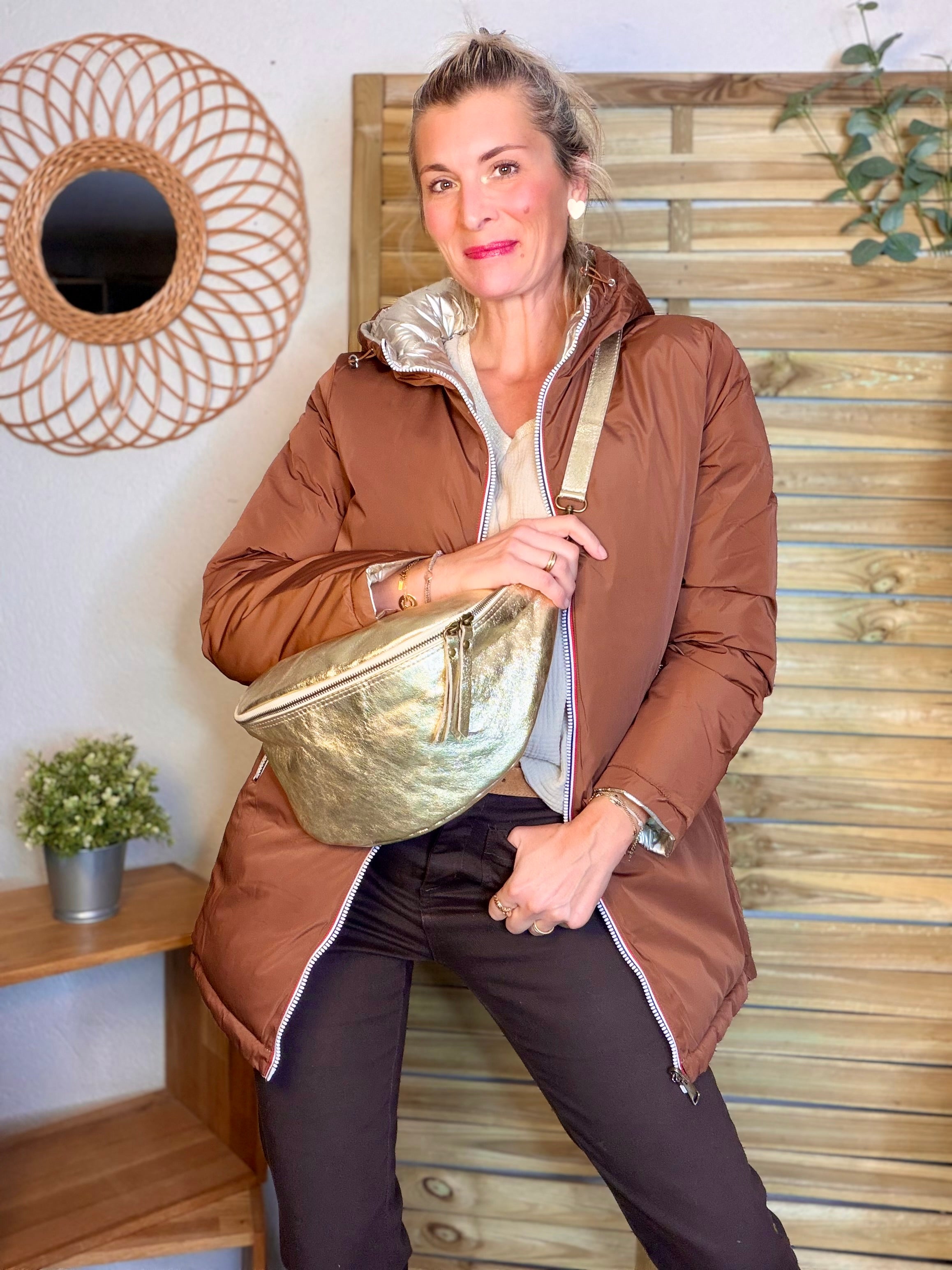 Doudoune imperméable réversible longue ANGÈLE LONG - Rouille choco - MELYA MELODY