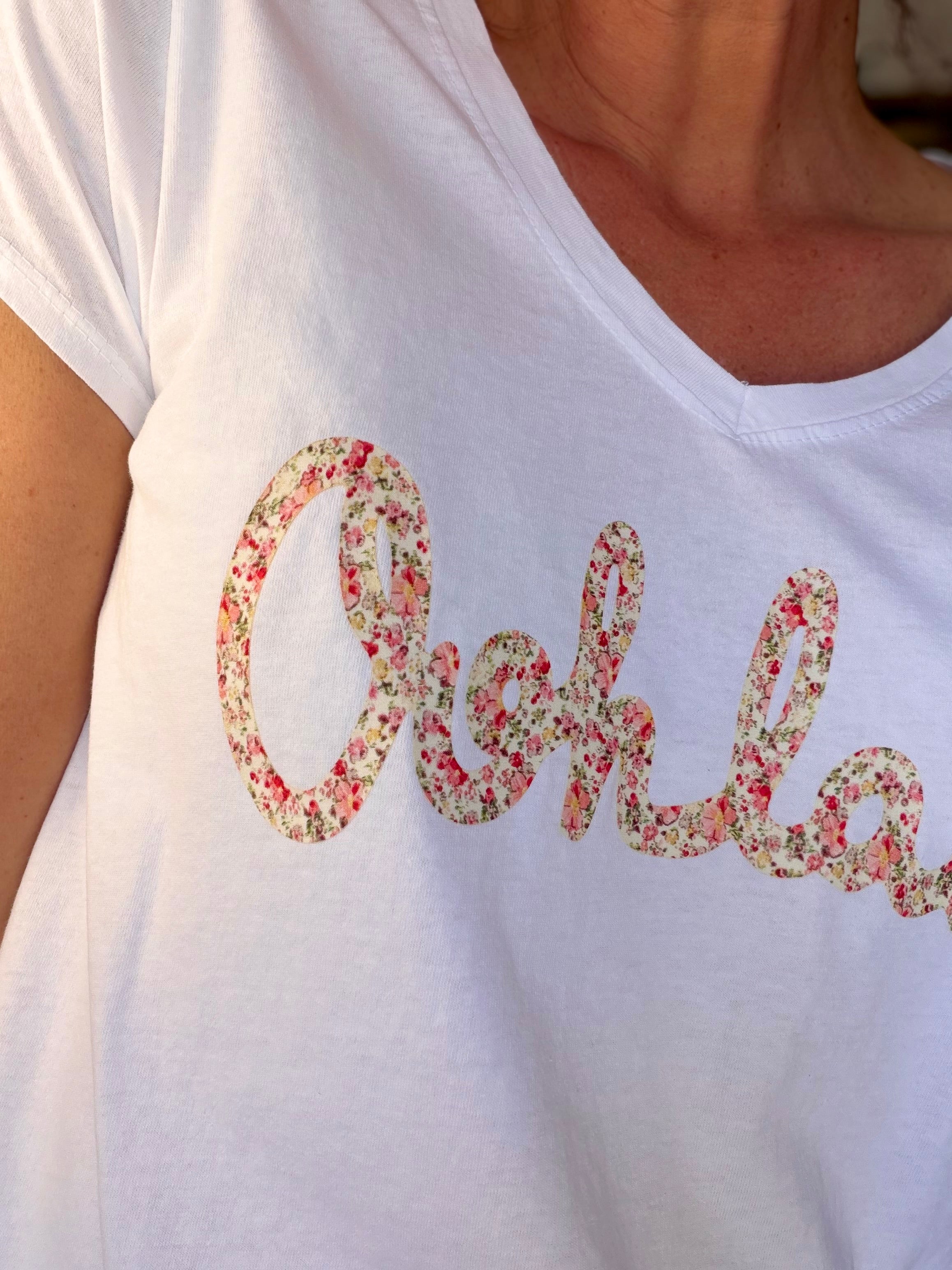 Tee shirt Ohlala Liberty VERA Blanc / Rouge rosé