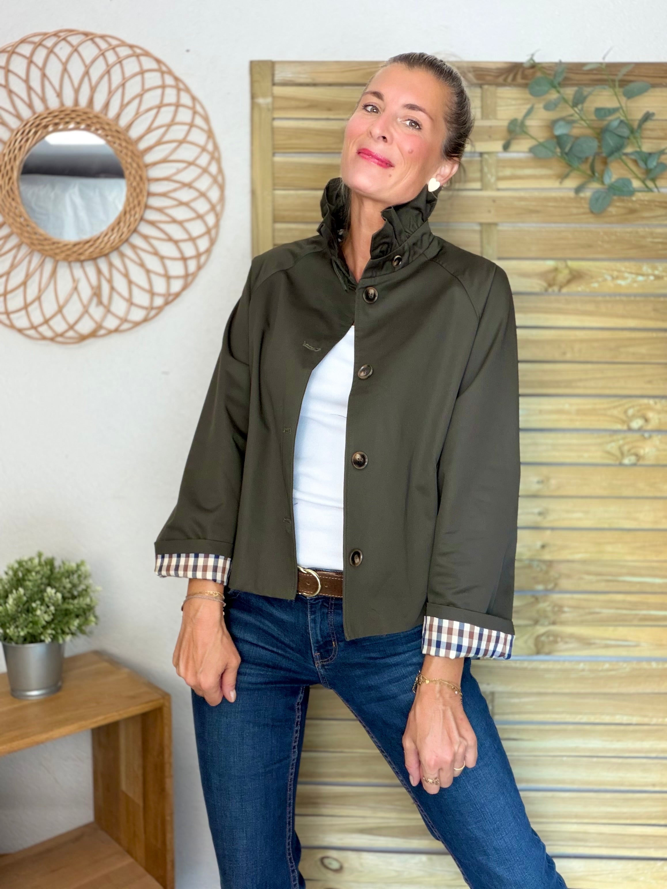 Veste Trench col victorien doublure carreaux - VICTORIA Kaki foncé
