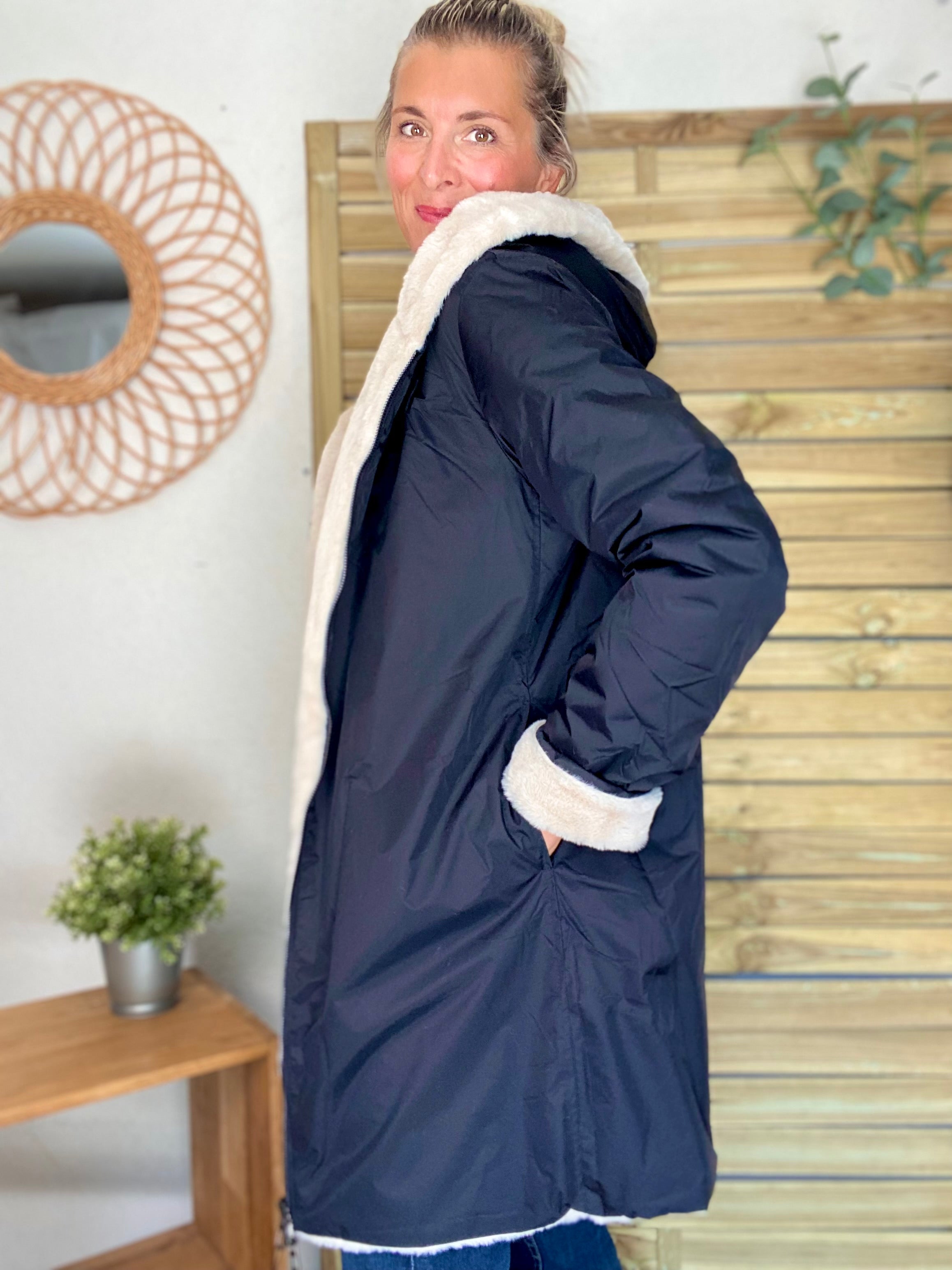 Parka Imperméable réversible fourrée Noir / Beige ALIX - LAURA JO