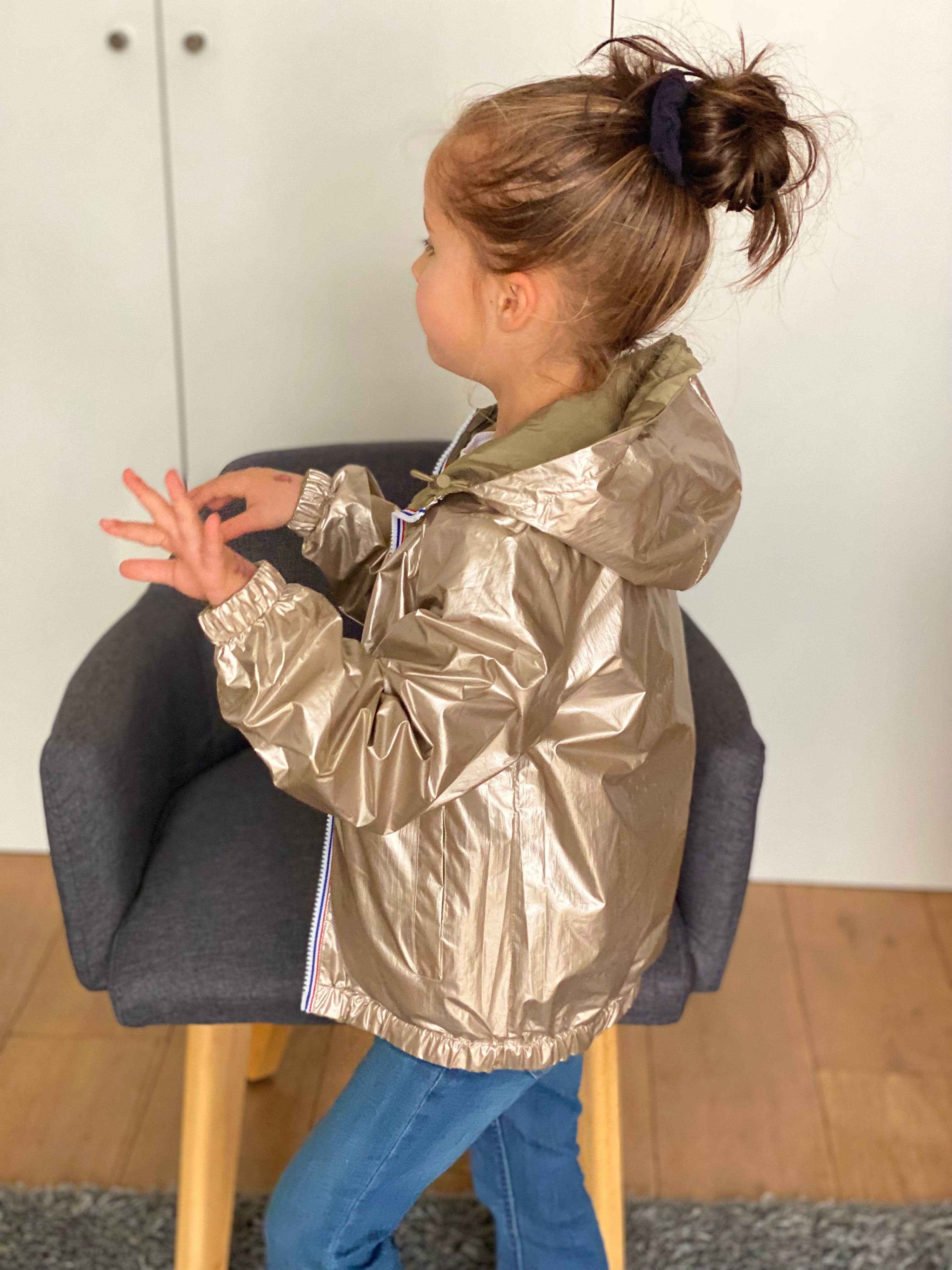 Veste Imperméable réversible mixte GARANCE KIDS - Kaki clair / Doré