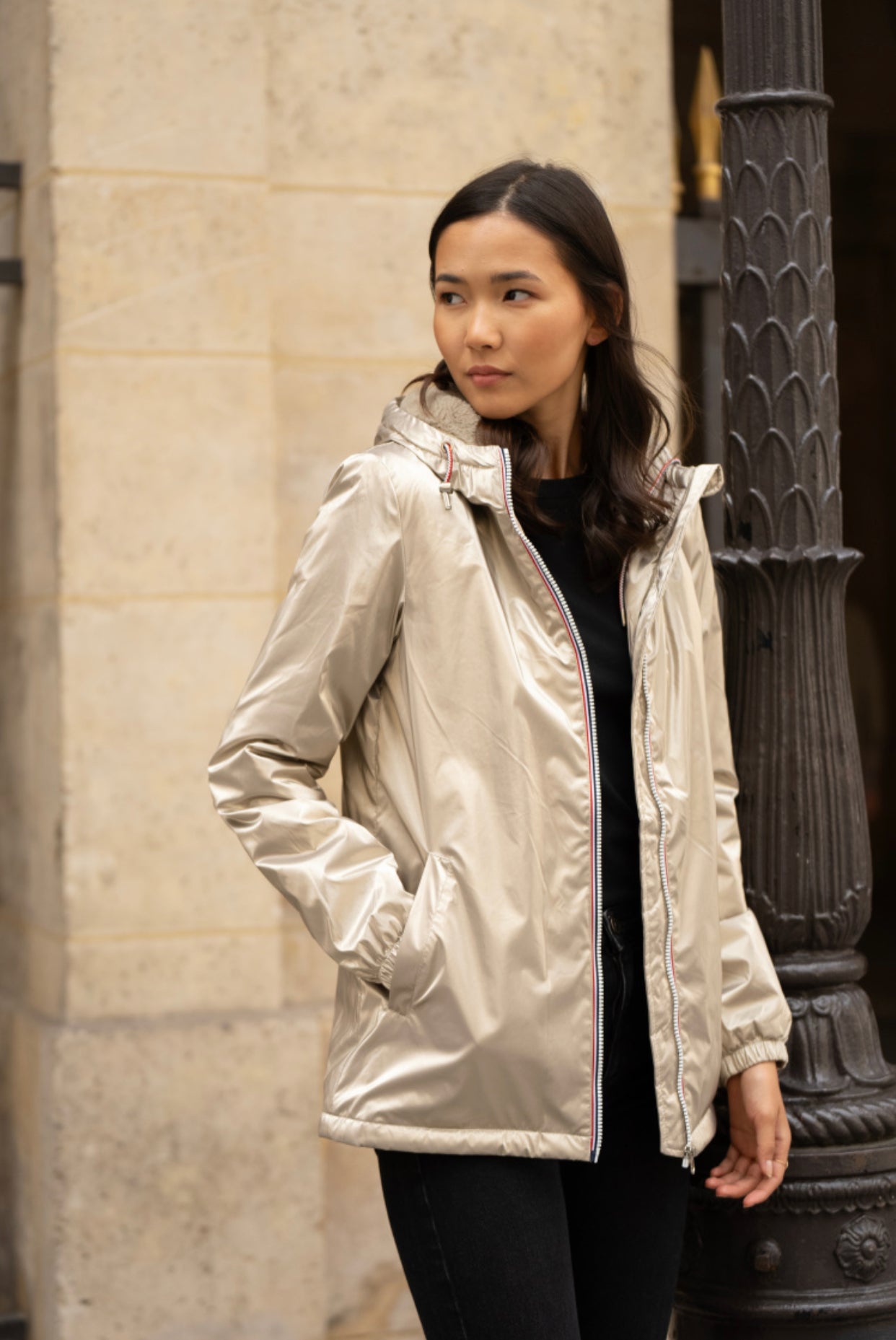 Parka Imperméable THELMA MI-LONG fourré - Doré - Laura Jo