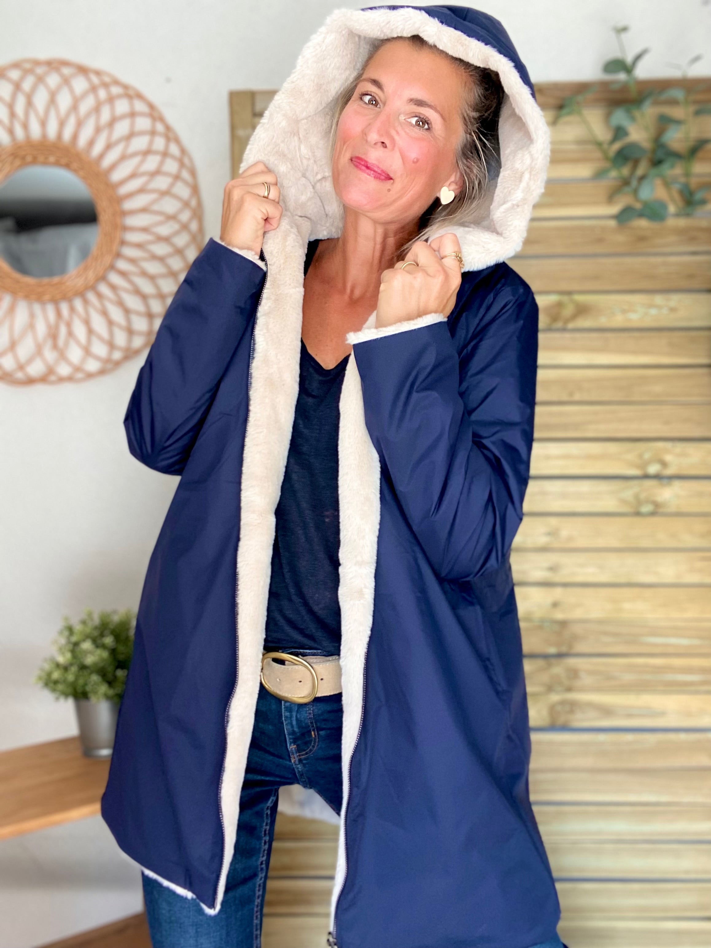 Parka Imperméable réversible fourrée Bleu marine / Beige ALIX - LAURA JO