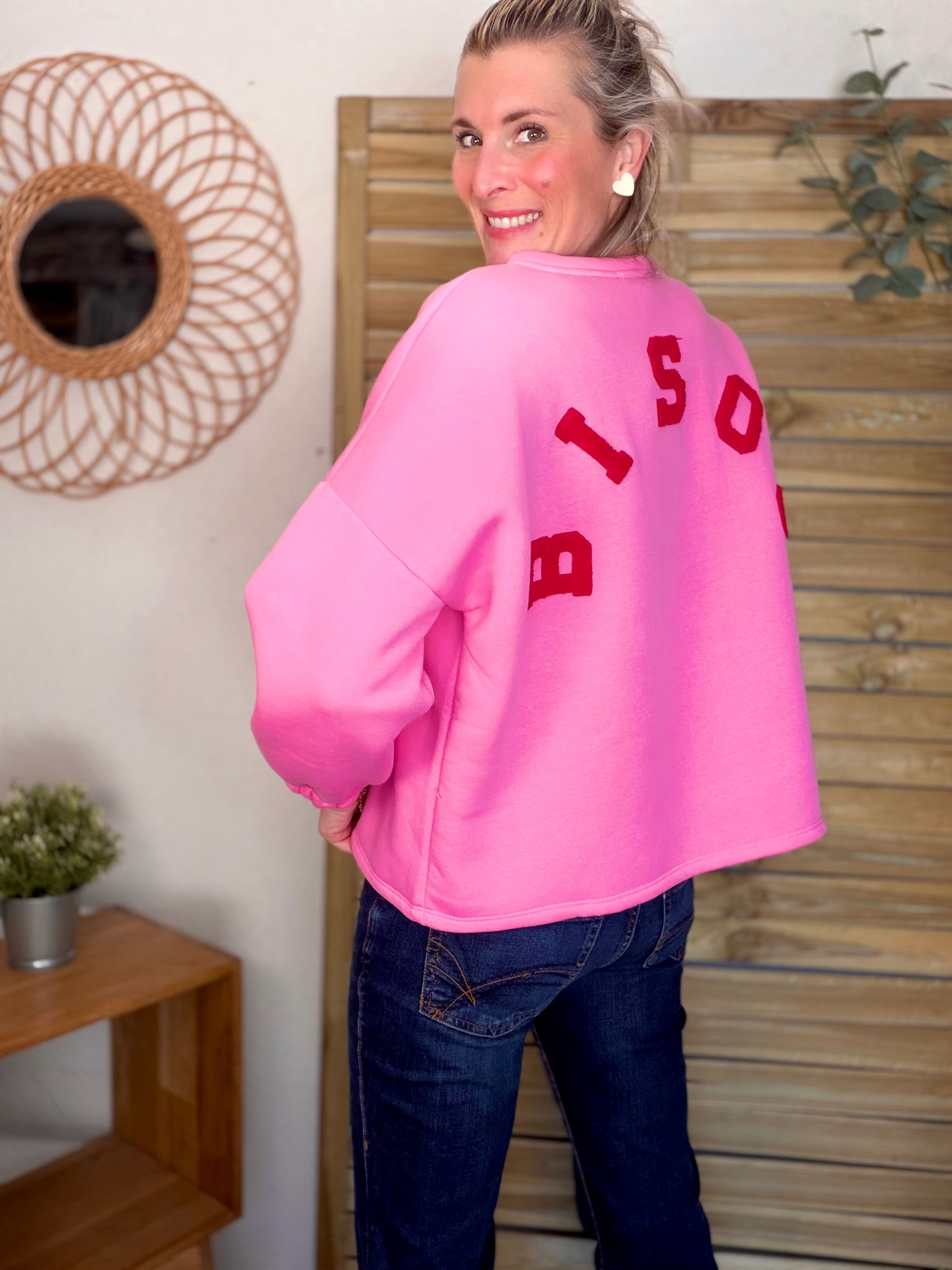 Sweat molleton oversized BISOU Rose / Rouge - MIKA