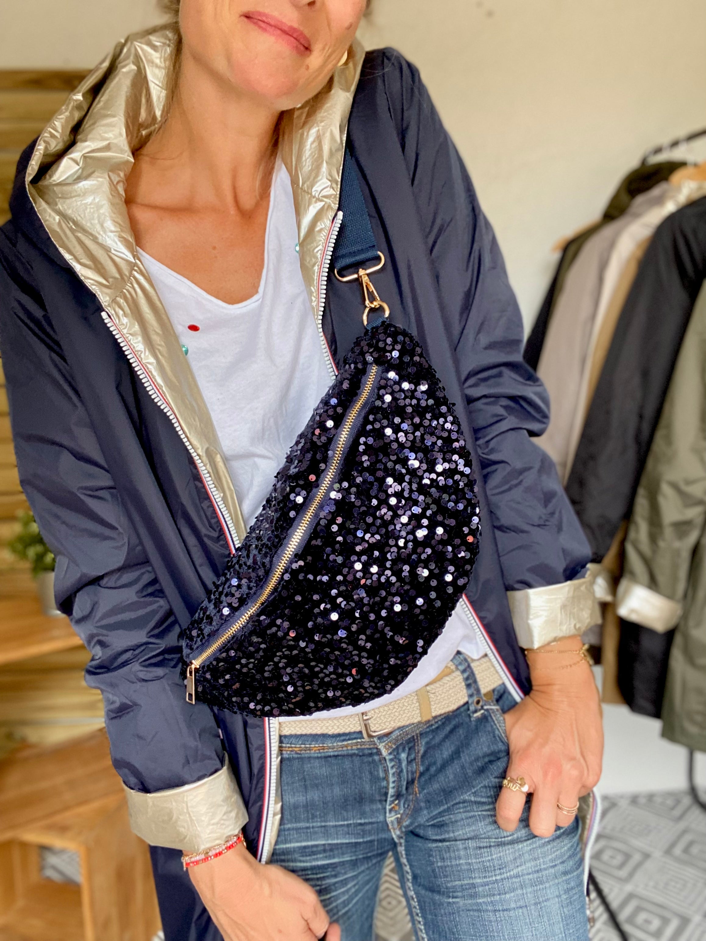 Sac banane XL sequins Ciao Boum TAYLOR Bleu marine Les