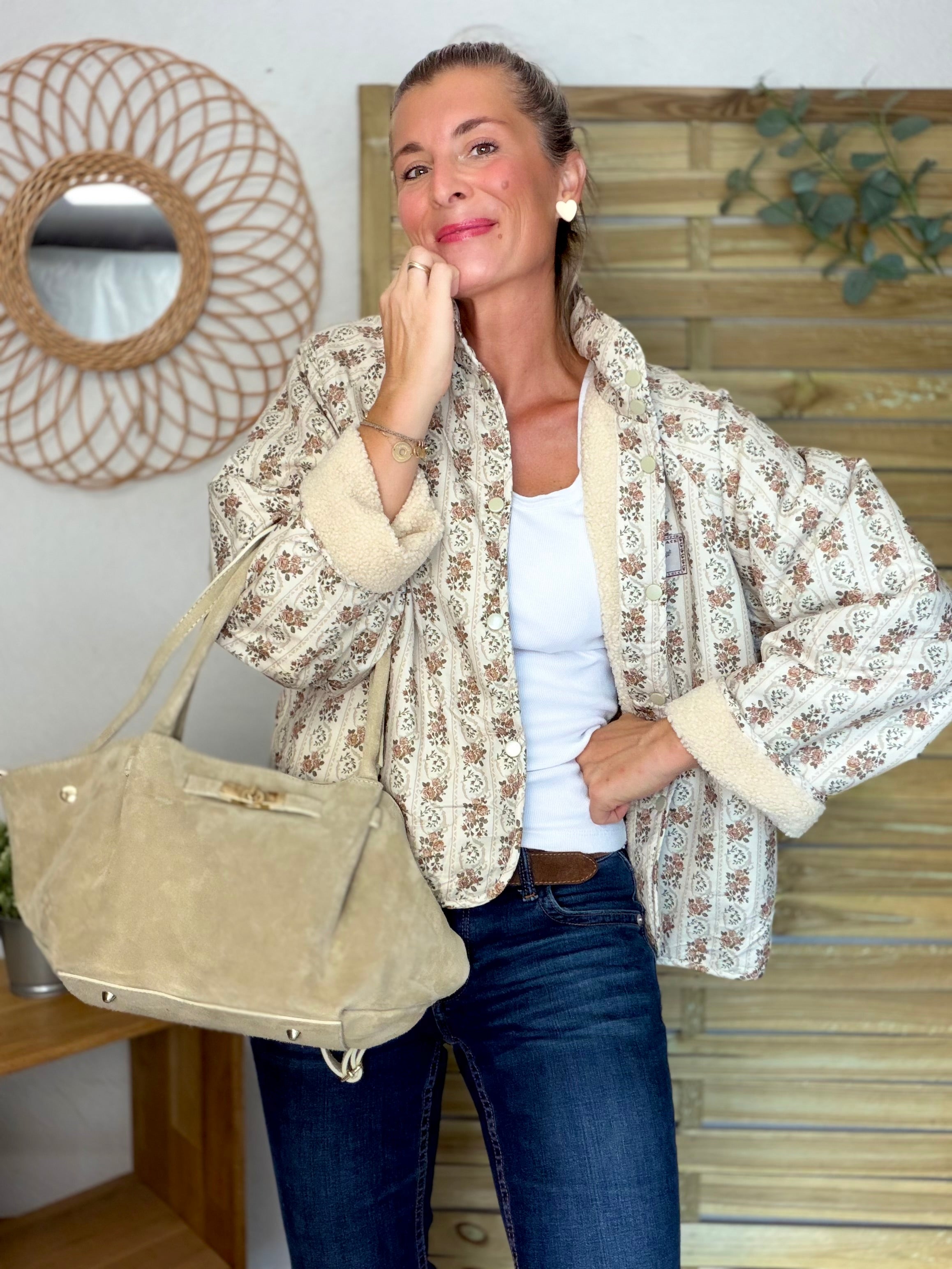 Veste réversible Sherpa ODETTE Beige / Fleurie
