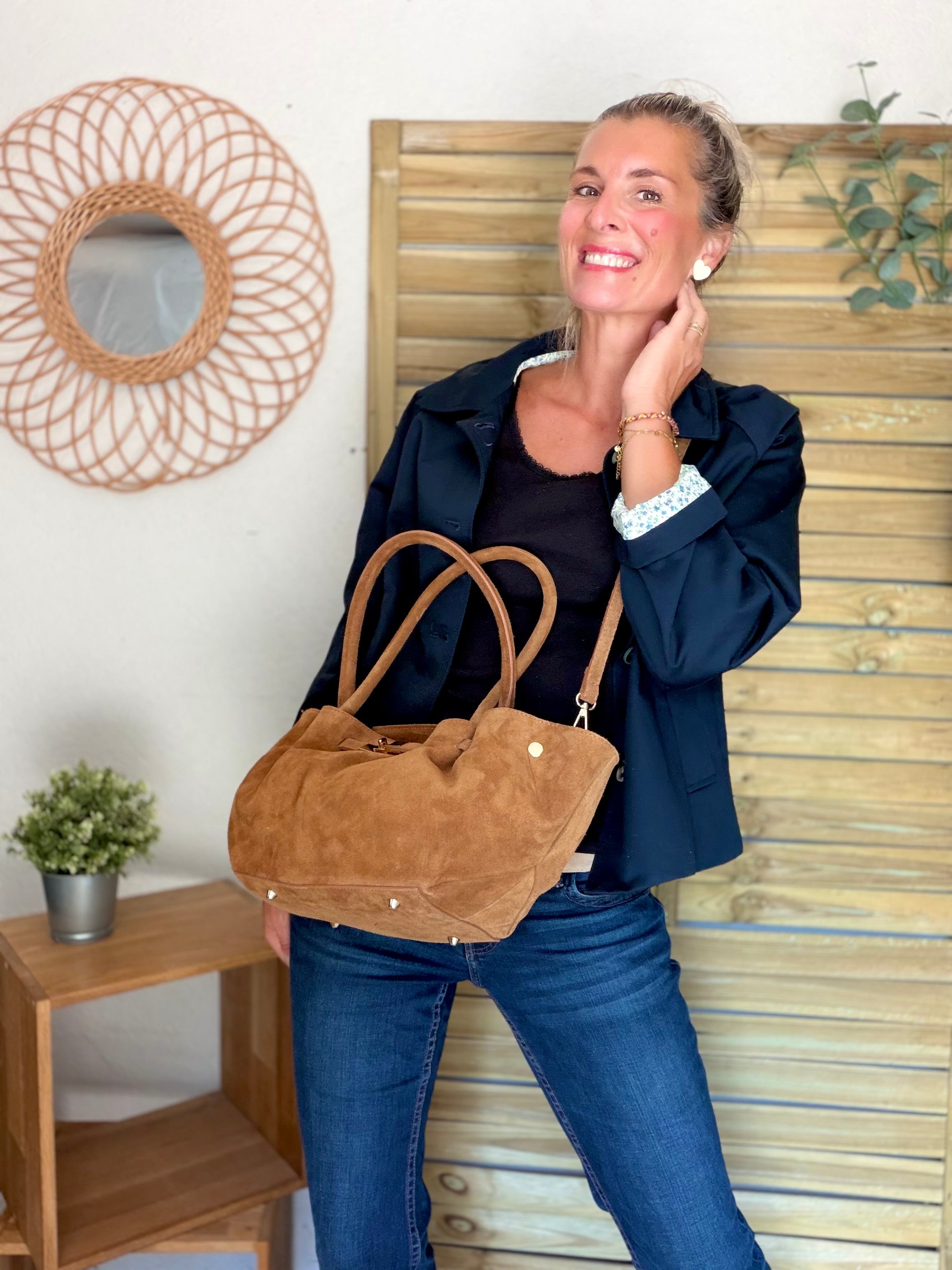 Sac cabas en cuir daim HANA - Camel