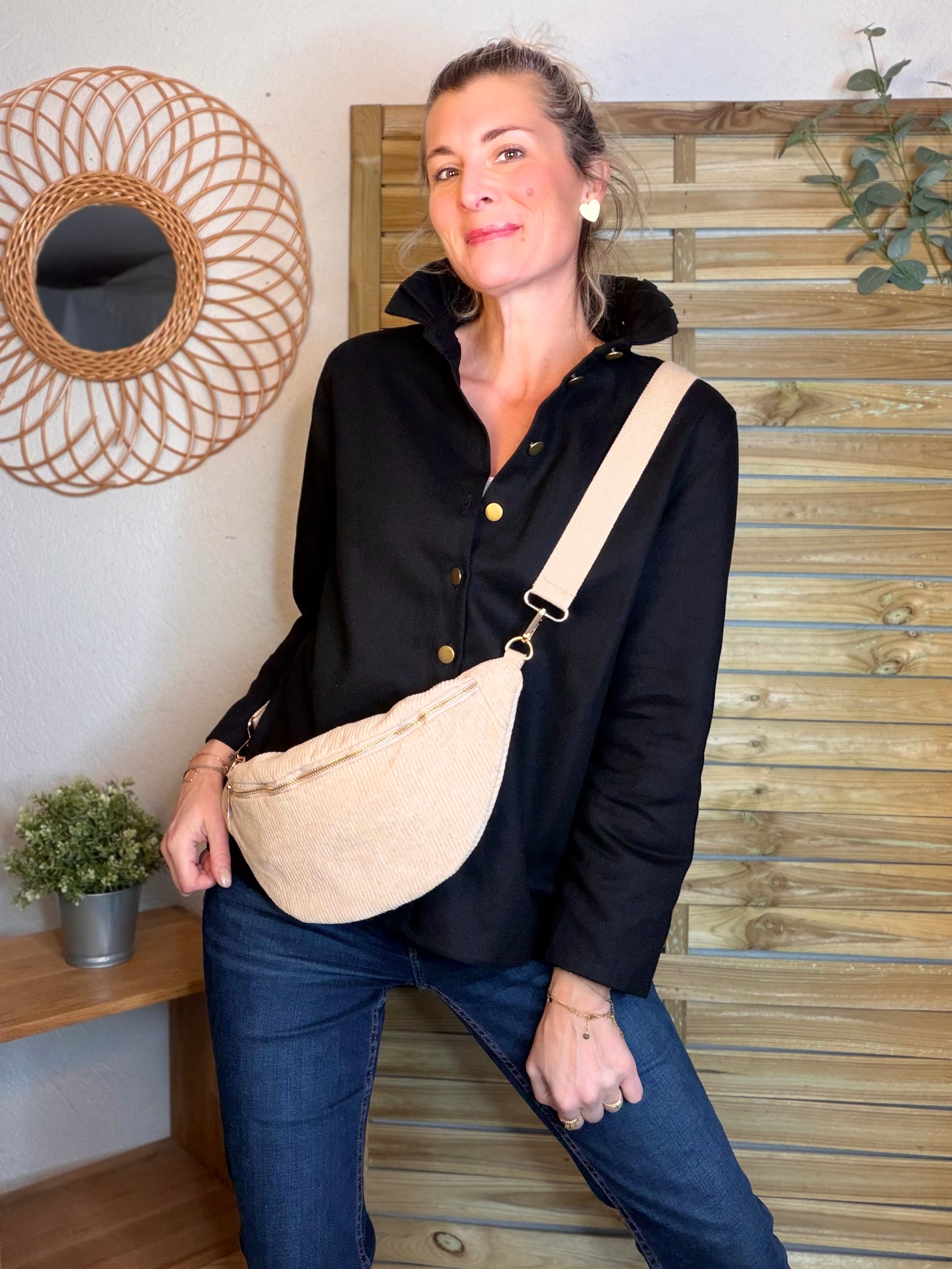 ⚡️ ARRIVAGE - Veste / Chemise en coton, col victorien volanté Beige taupe HILLARY - Noir