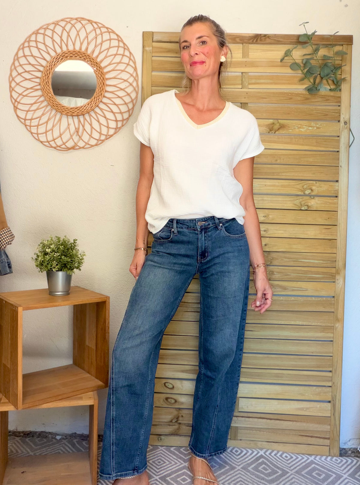 Pantalon Jean coupe barrel LÉON Bleu