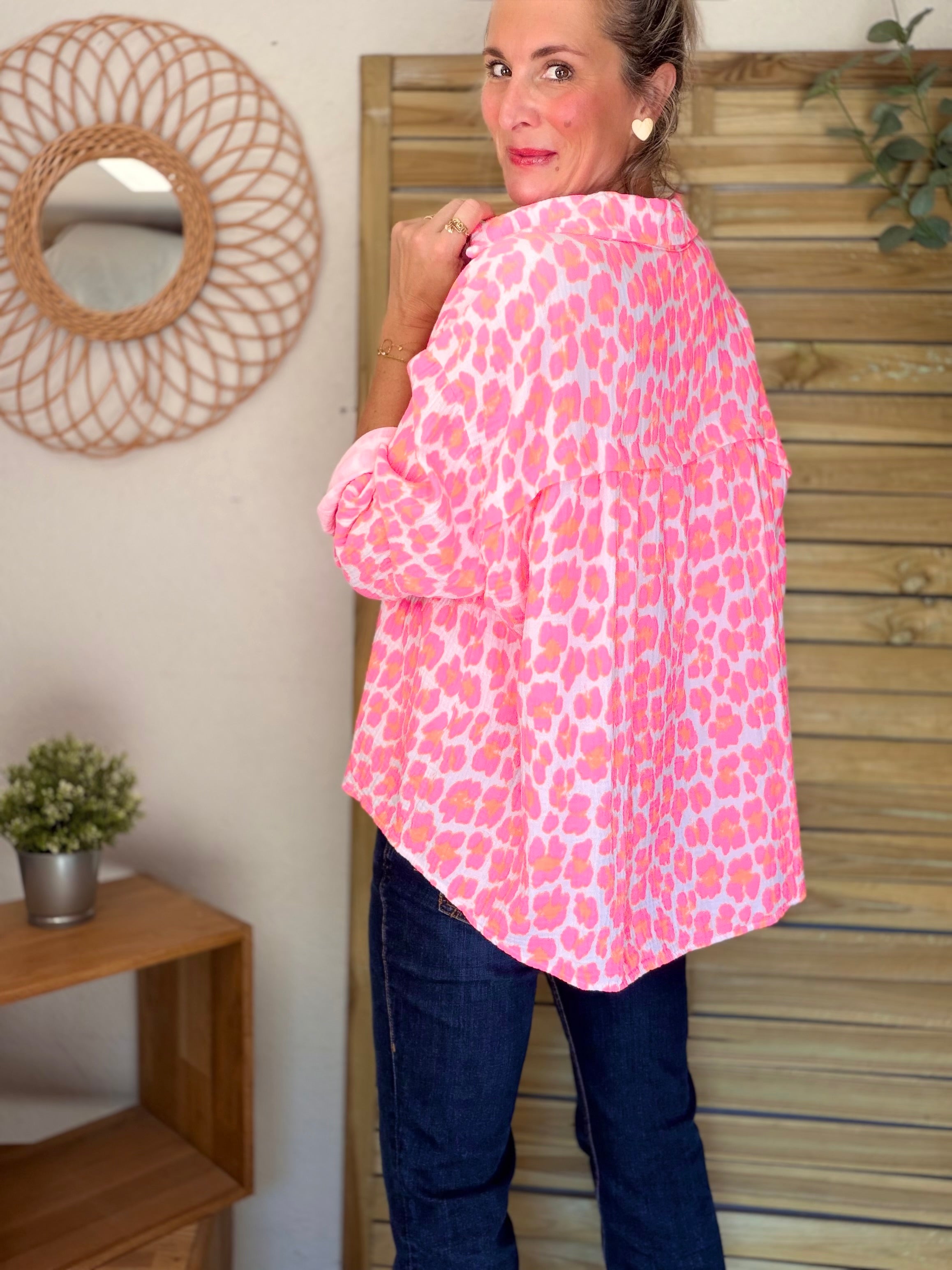 Chemise en gaze de coton FÉLICIE Léo Rose fluo