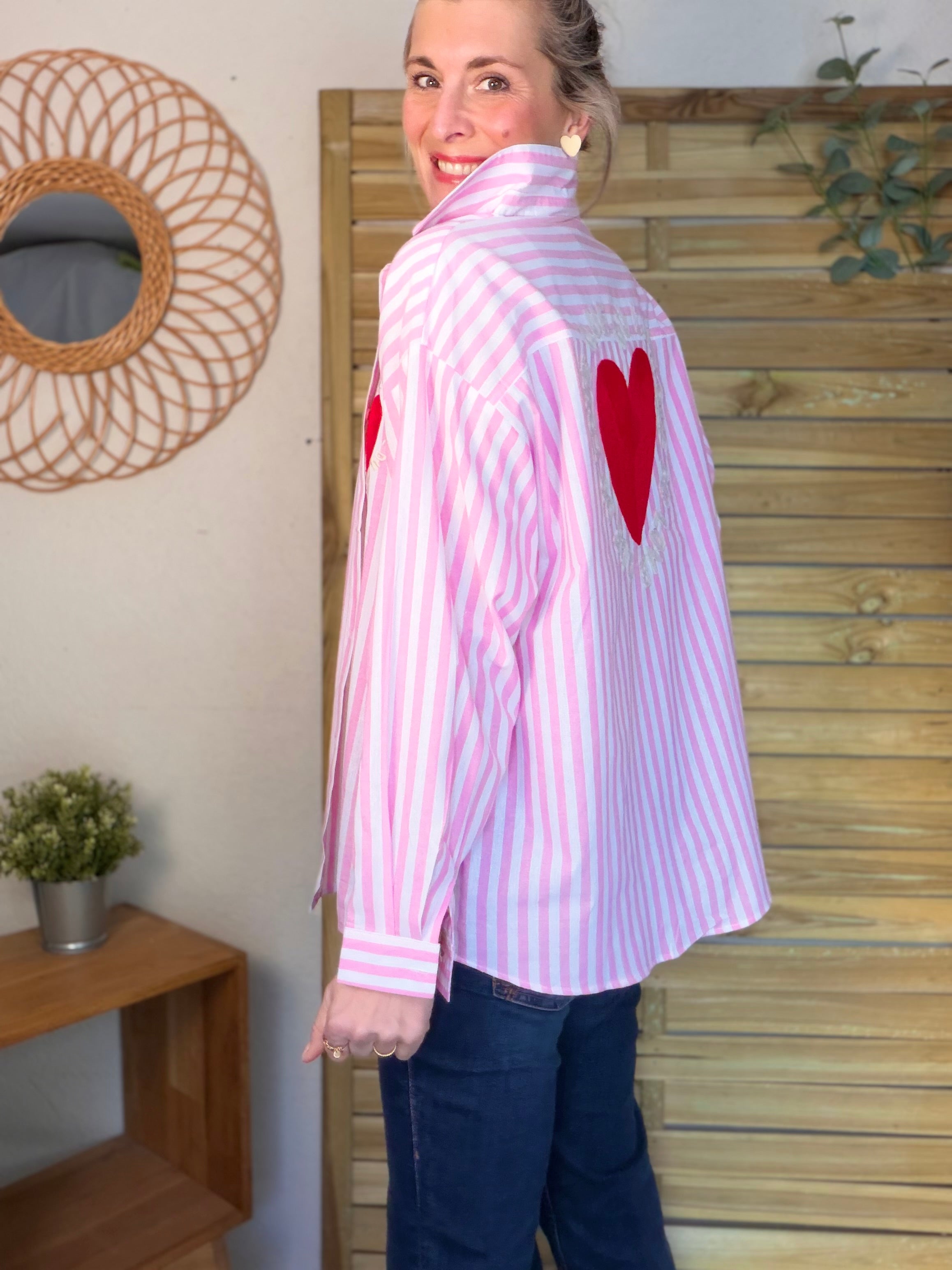 Chemise rose rayée brodée QUE DU LOVE ❤️ SERENA