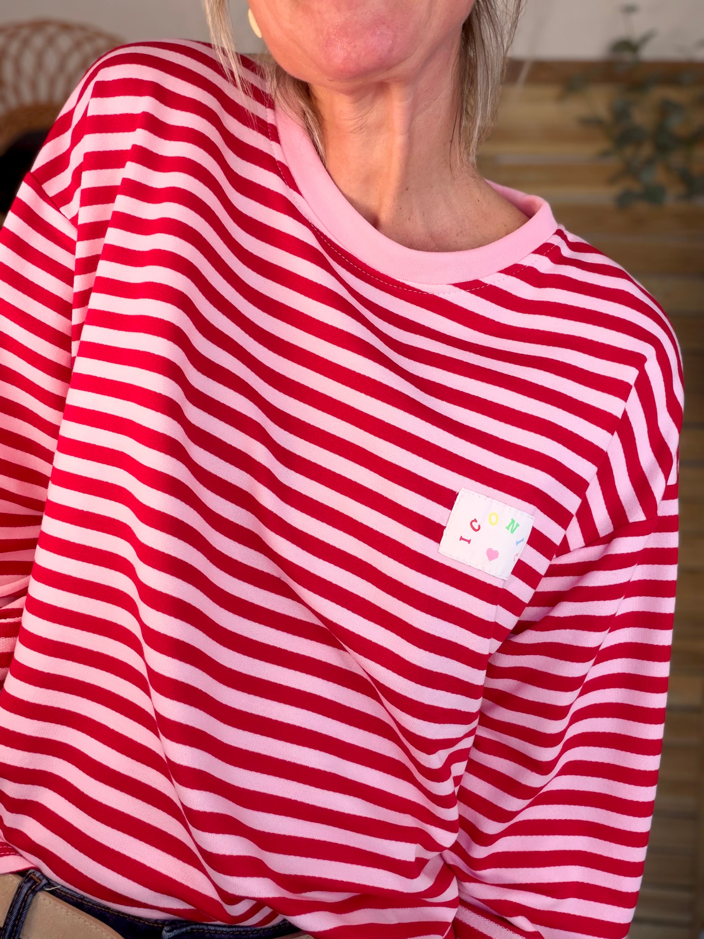 Sweat fin rayé ample Iconic CORALIE - Rouge / Rose