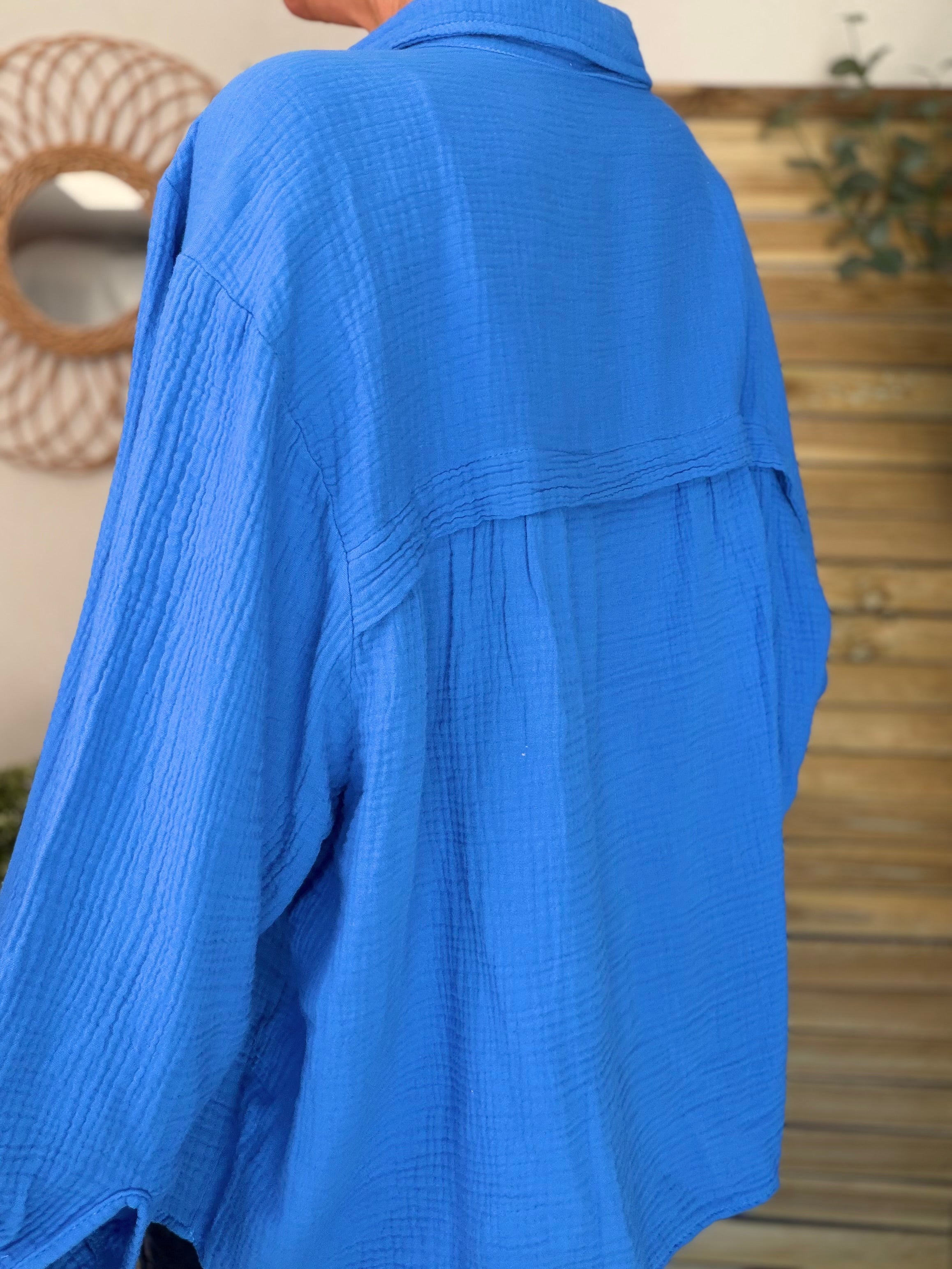 Chemise en gaze de coton unie FÉLICIA Bleu électrique