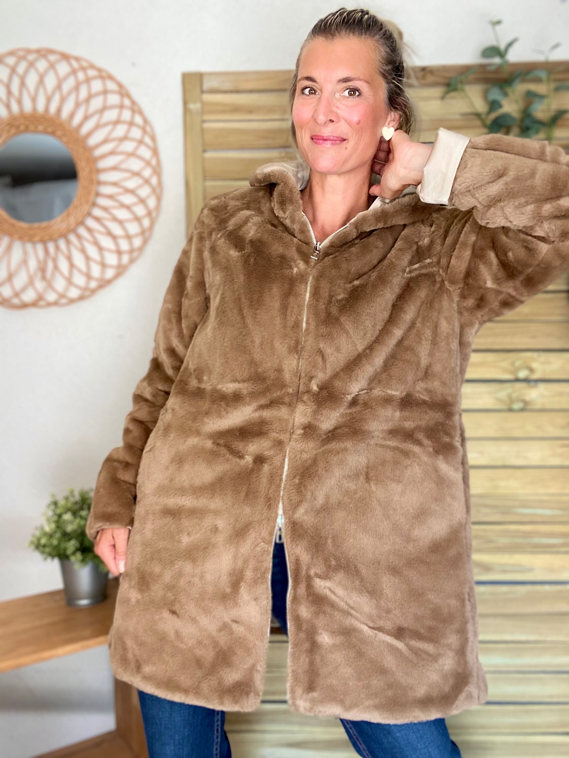 Parka Imperméable réversible fourrée Sable irisé / Camel ALIX - LAURA JO