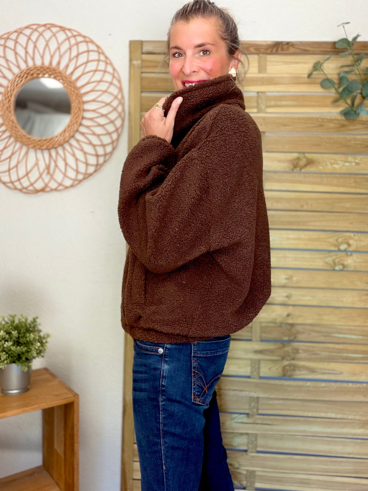Veste Sherpa zippée LÉONIE Chocolat