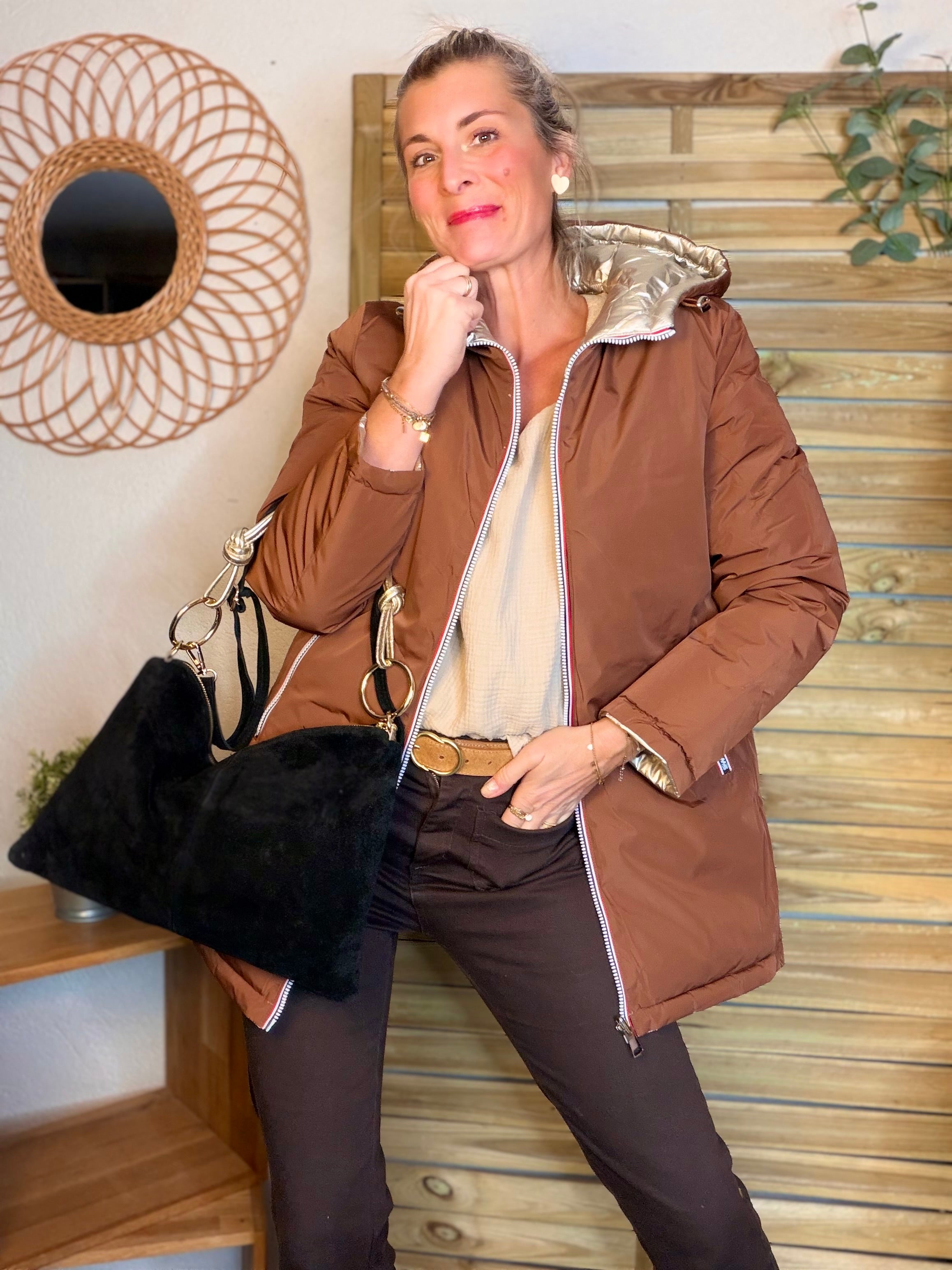 Doudoune imperméable réversible longue ANGÈLE LONG - Rouille choco - MELYA MELODY