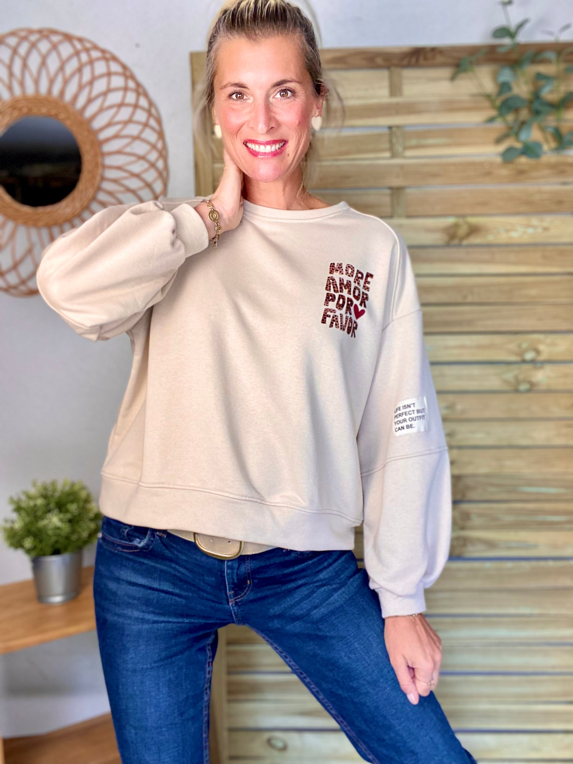 Sweat More amor por favor Léo 🐆 OMBLINE - Beige