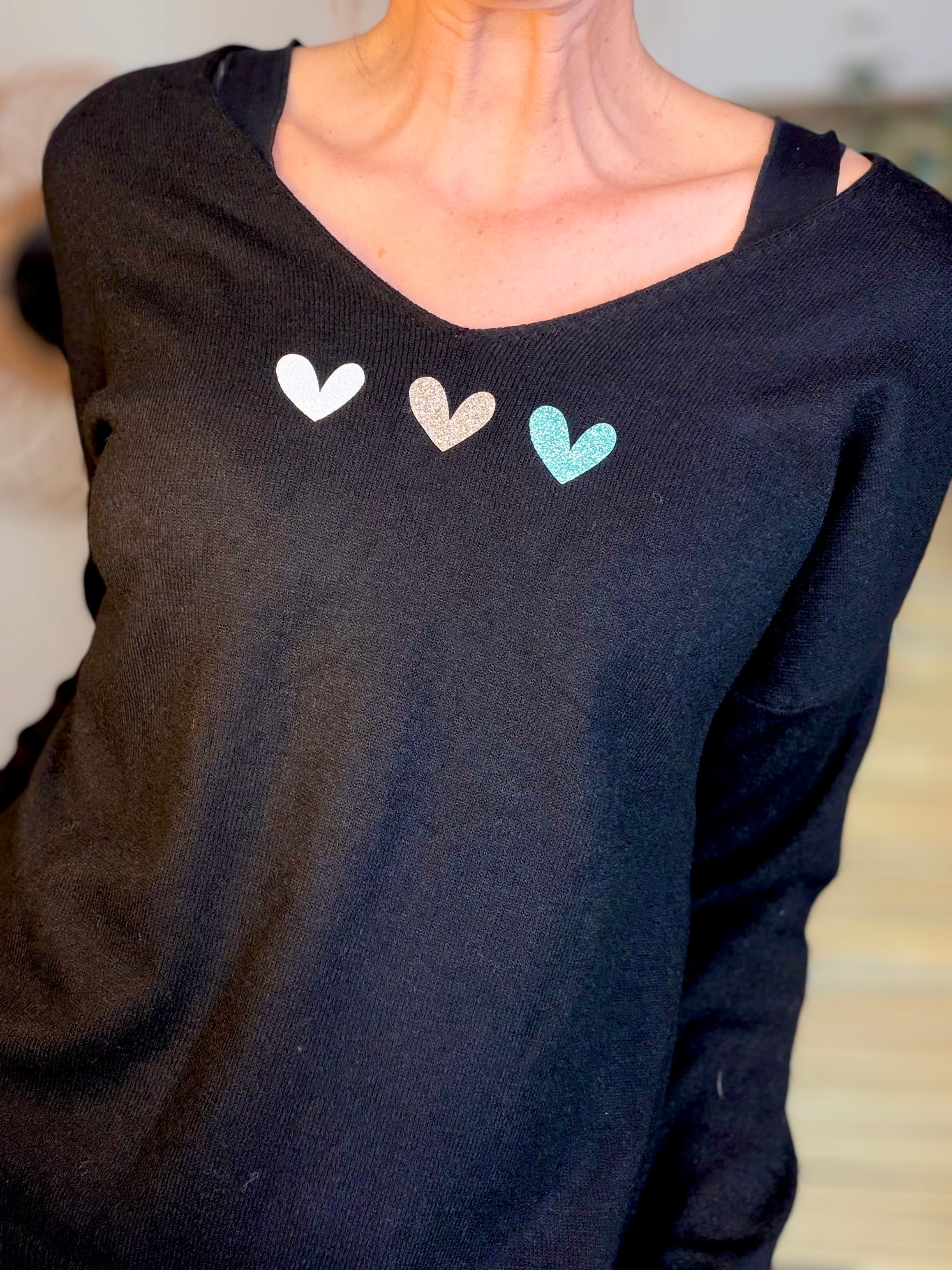 Pull fin 3 cœurs 💛 BERTILLE - Noir