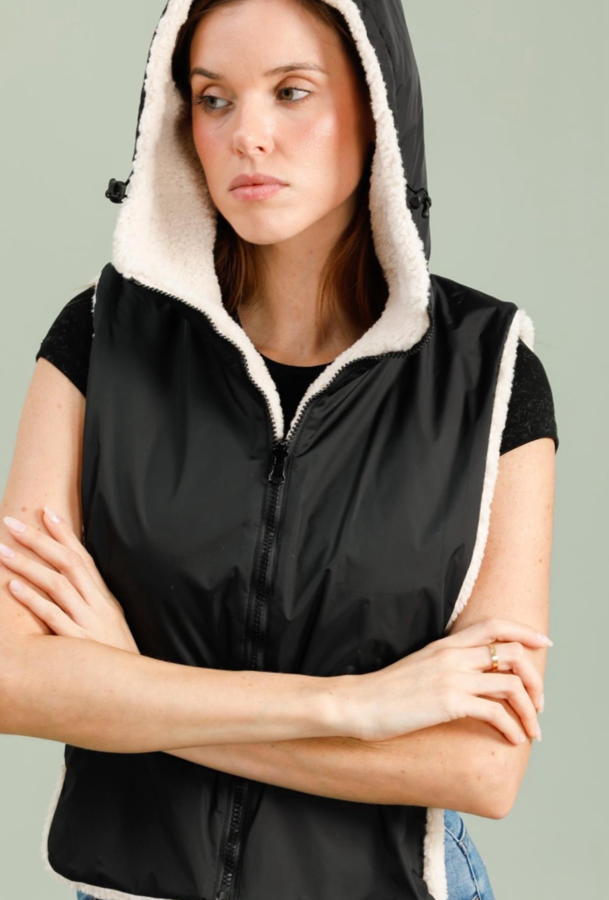 Col capuche amovible réversible  - Noir / Sherpa écru TONY - LAURA JO