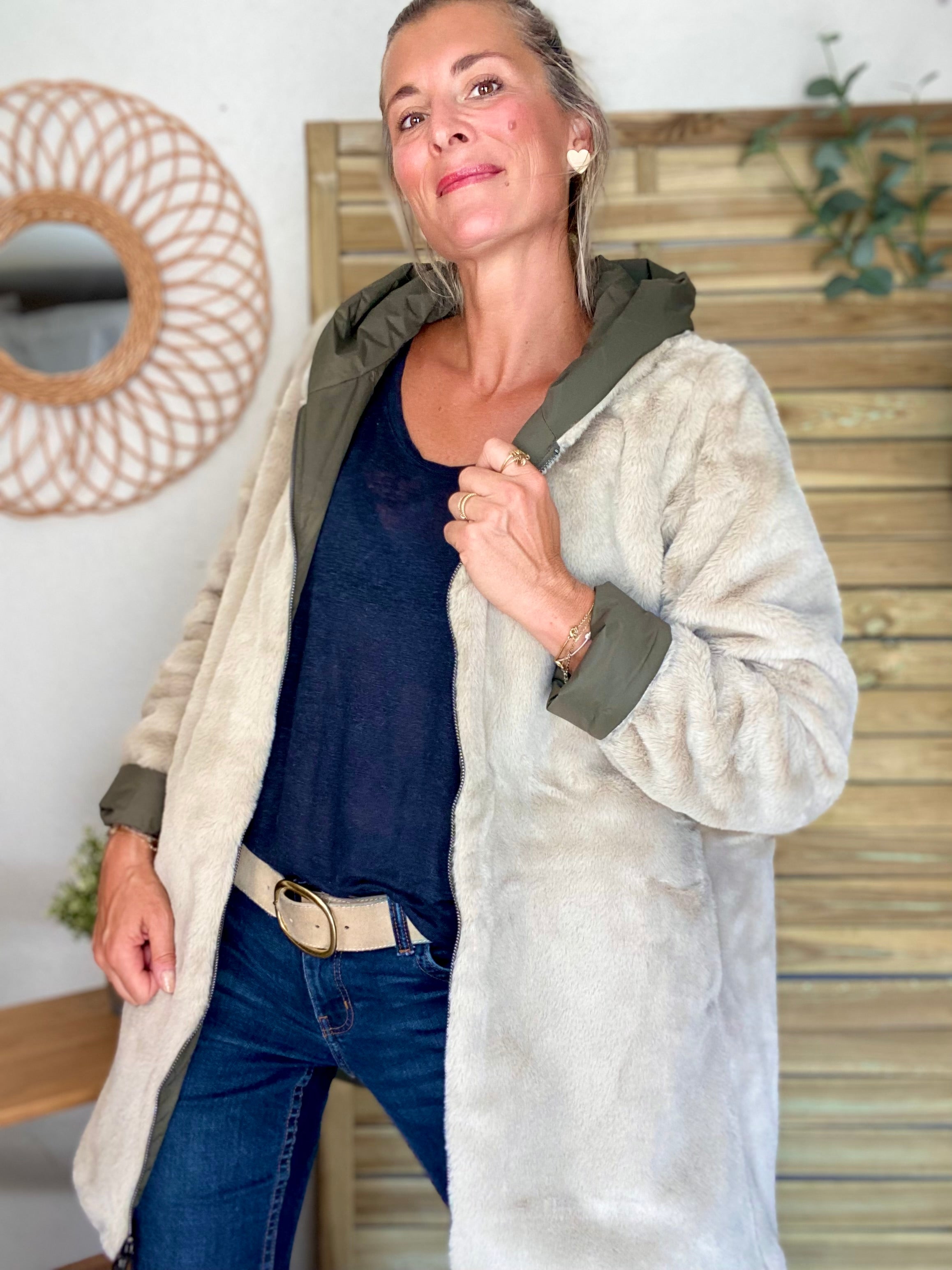 Parka Imperméable réversible fourrée Kaki / Beige ALIX - LAURA JO