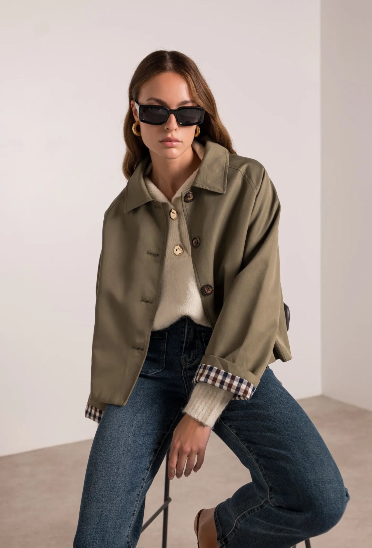 ⚠️PRÉCOMMANDE - Veste Trench en coton avec vichy - YSEULT Kaki