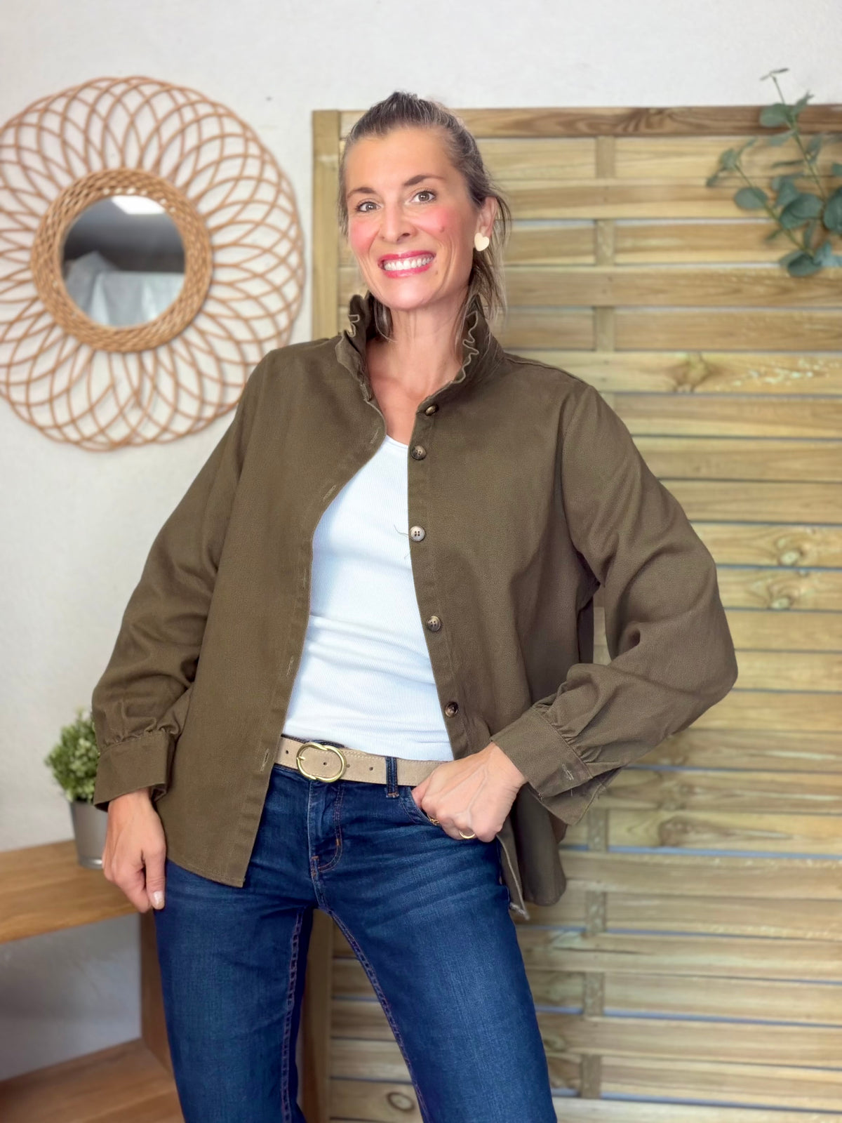 ⚡️ ARRIVAGE • Veste / Chemise en coton, col victorien volanté LISA Kaki
