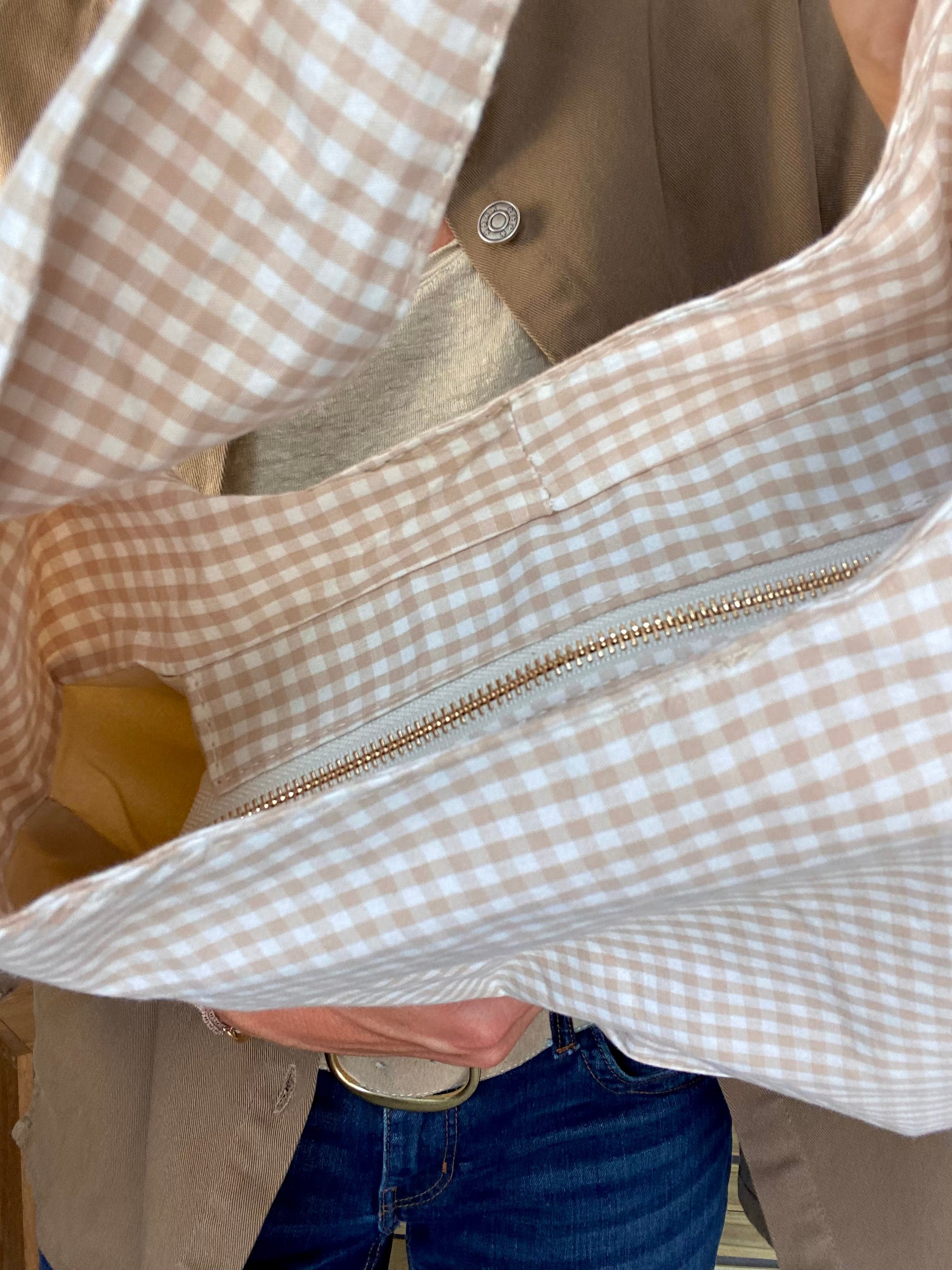 Sac cabas imprimé MEGAN - Vichy beige