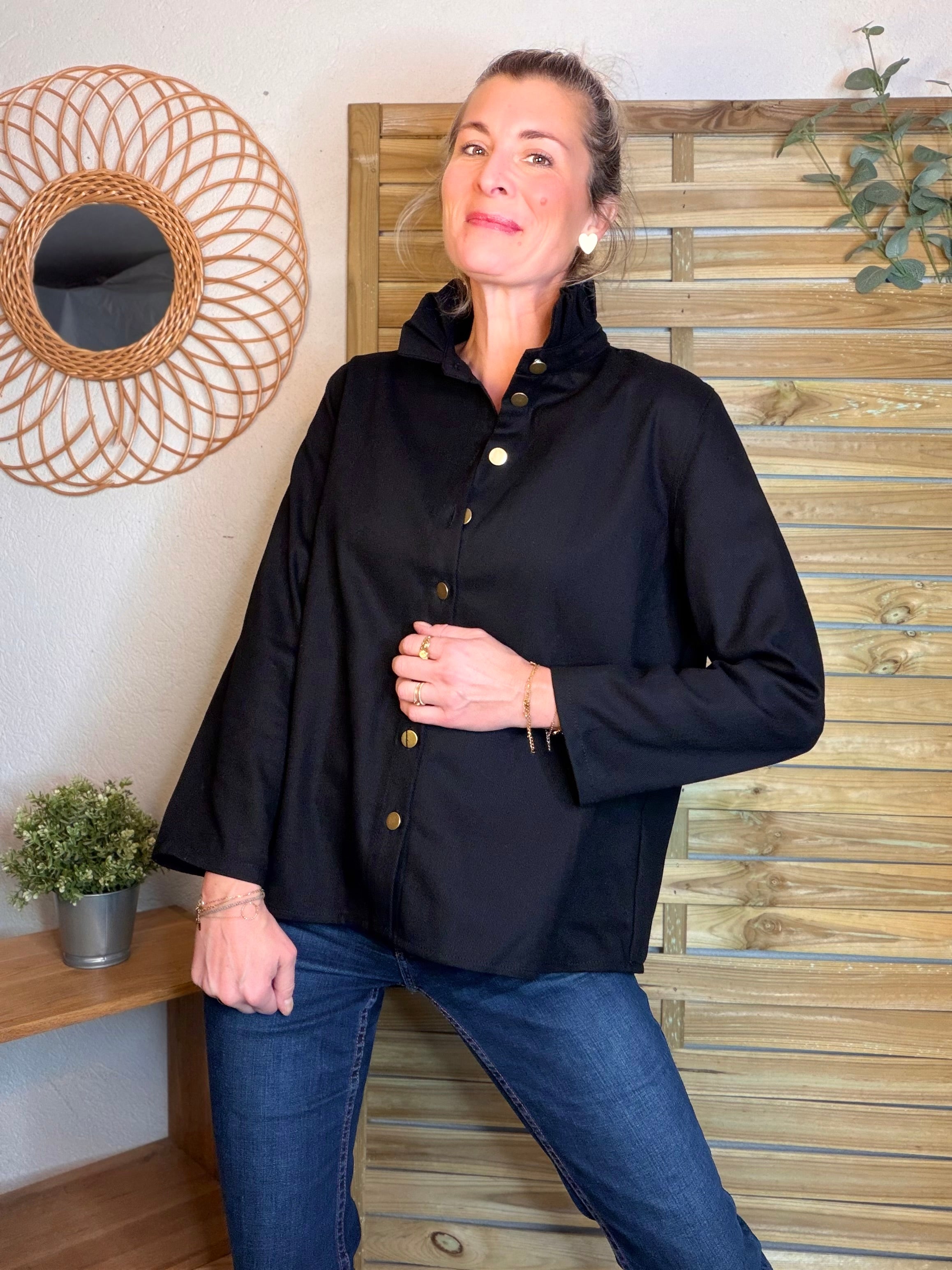 ⚡️ ARRIVAGE - Veste / Chemise en coton, col victorien volanté Beige taupe HILLARY - Noir