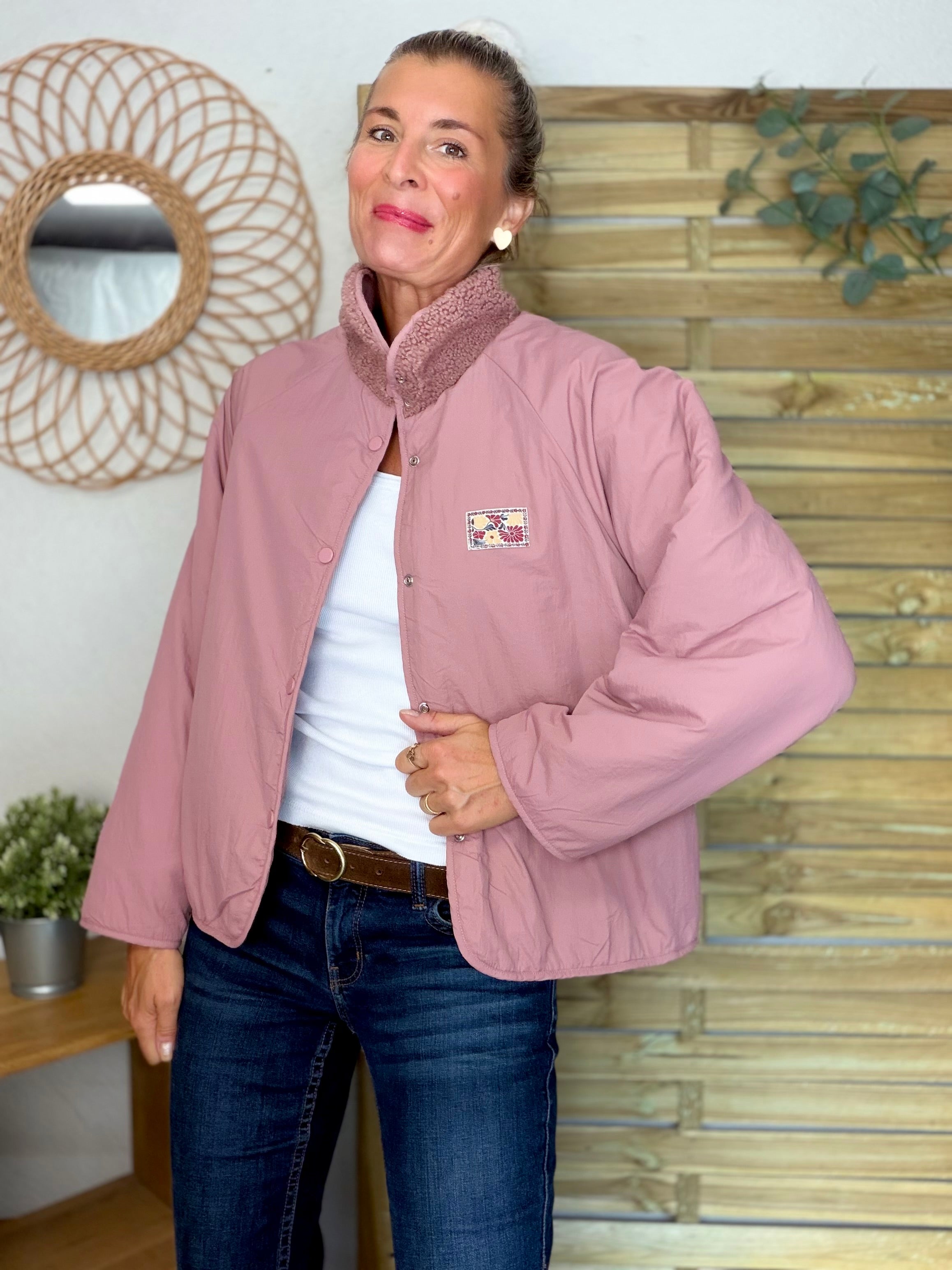 Veste matelassée réversible Sherpa AMÉLIE Vieux rose