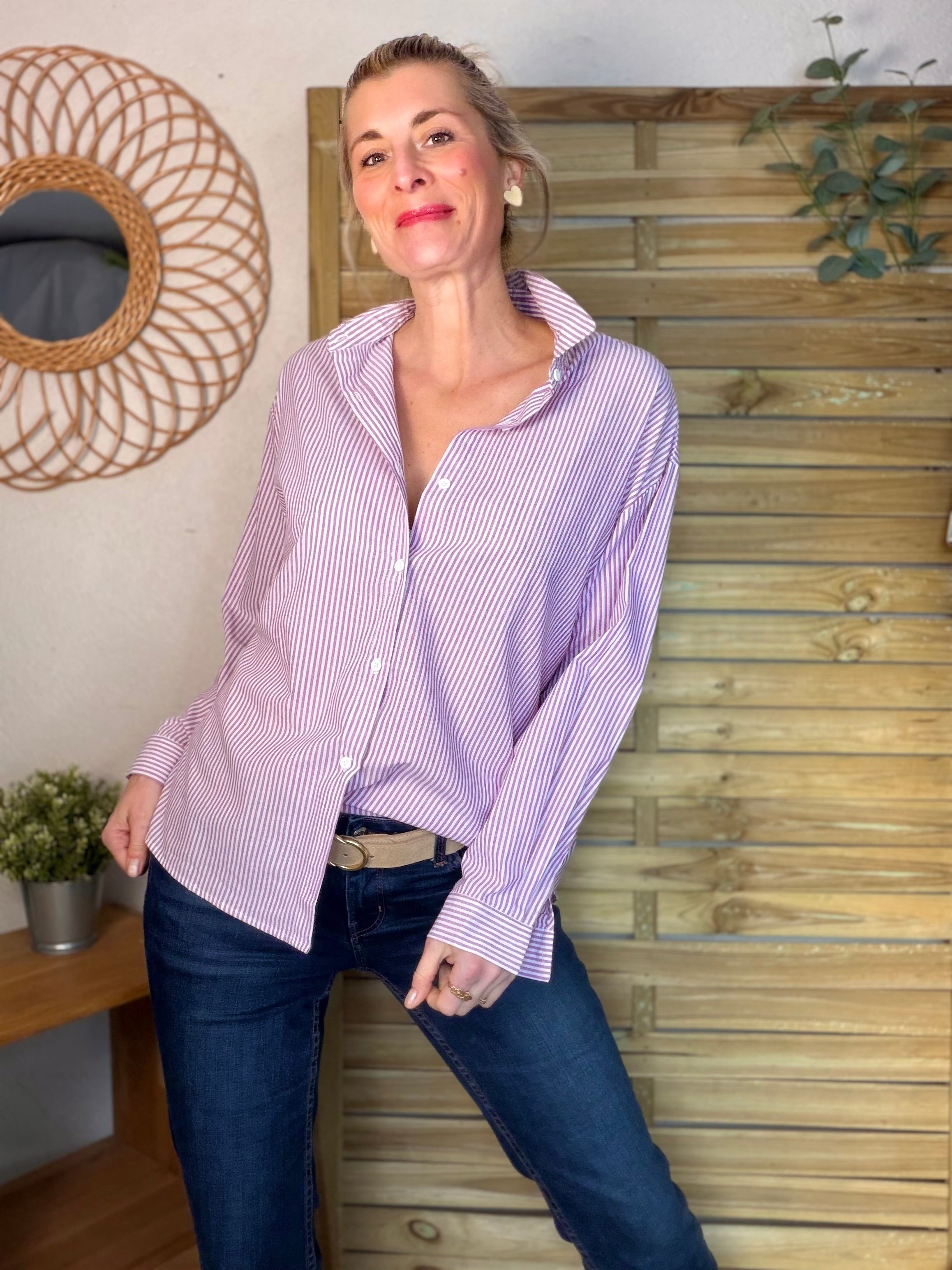 Chemise rayée rose cerise cœur ajouré dos ❤️ AMANDA