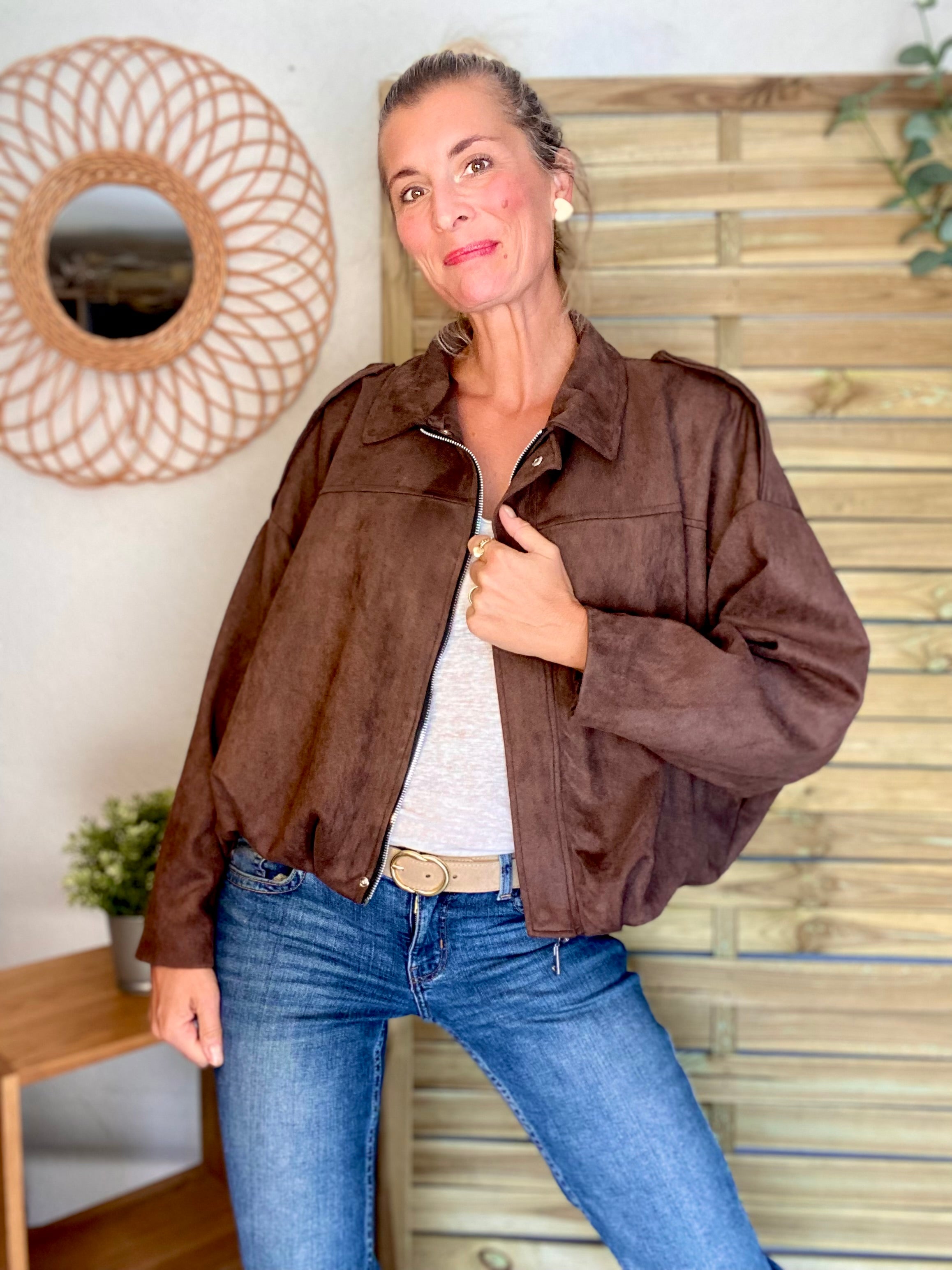 Veste oversize en suédine ISAAC - Chocolat