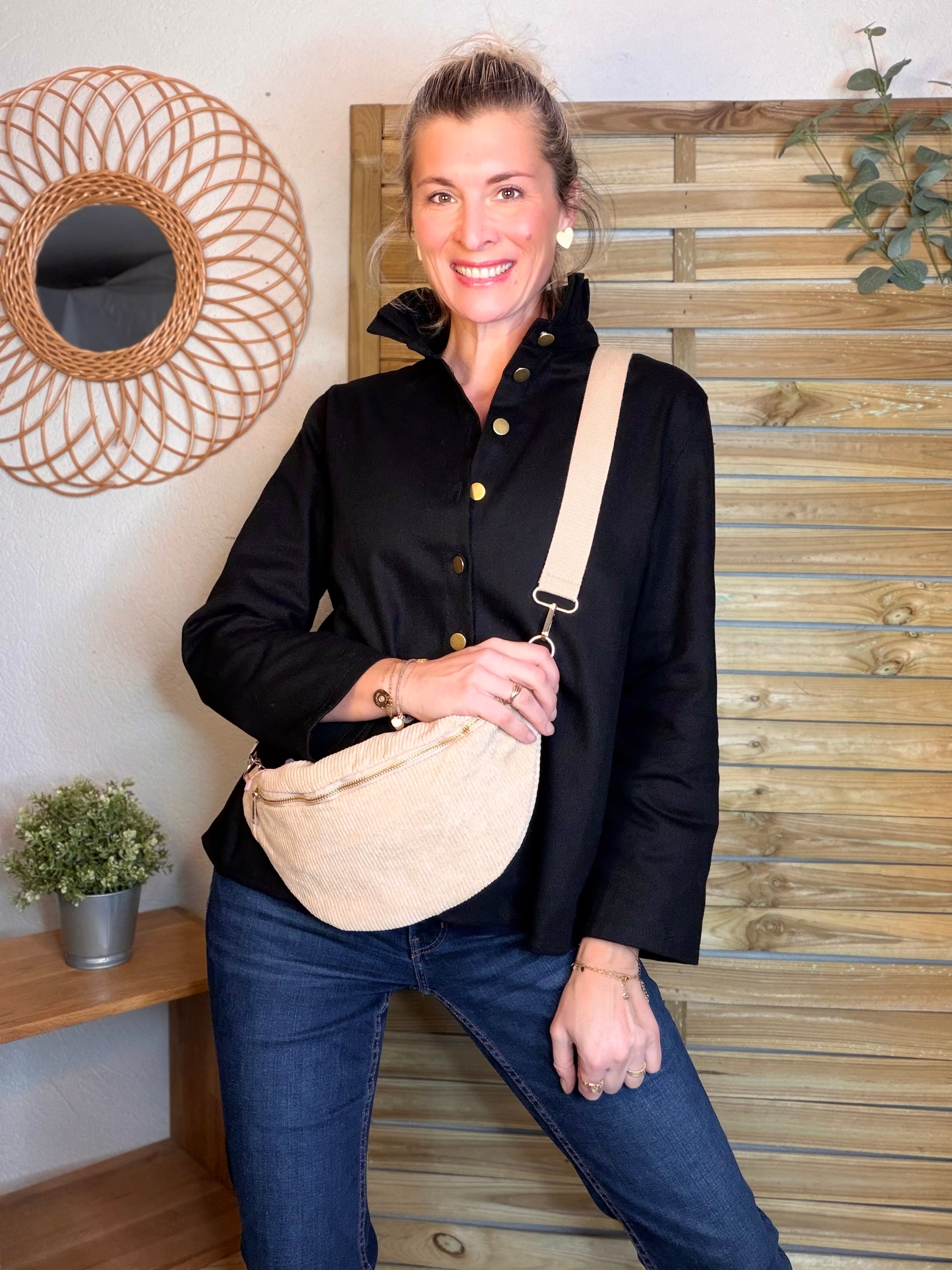 ⚡️ ARRIVAGE - Veste / Chemise en coton, col victorien volanté Beige taupe HILLARY - Noir