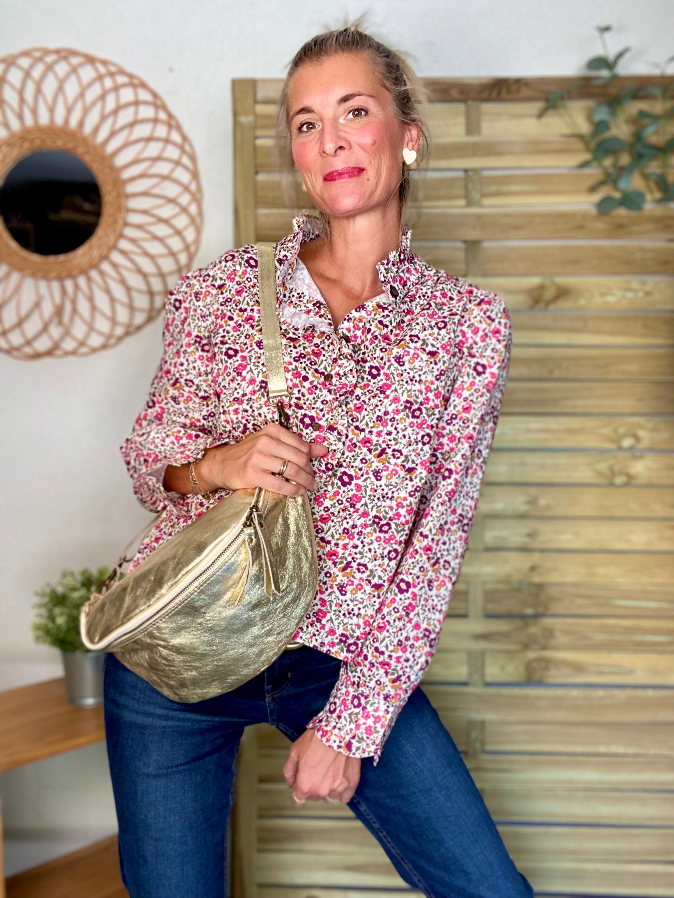 Sac banane XL en cuir - JANE - Doré