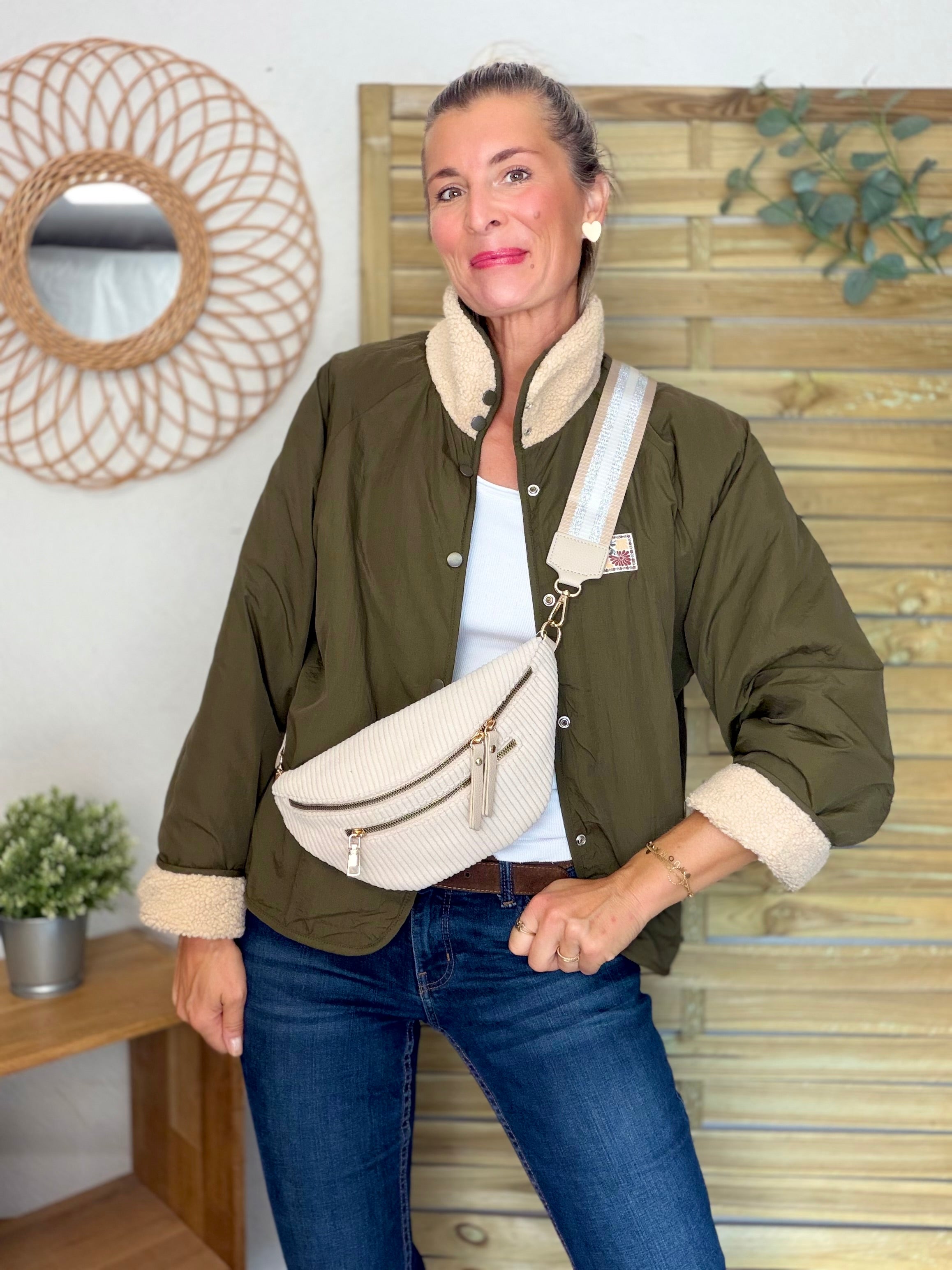 Veste matelassée réversible Sherpa AMÉLIE Kaki / Beige