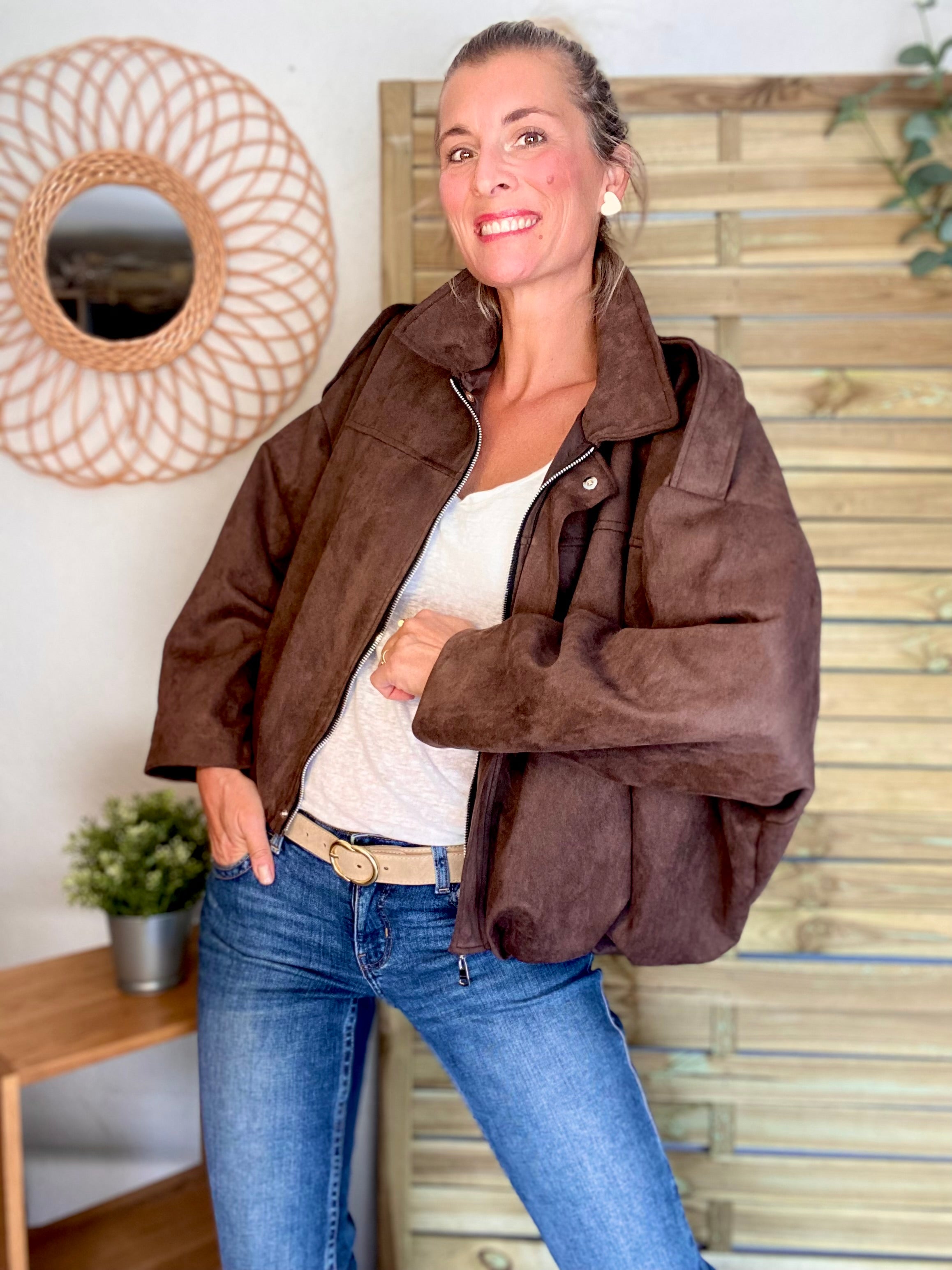 Veste oversize en suédine ISAAC - Chocolat