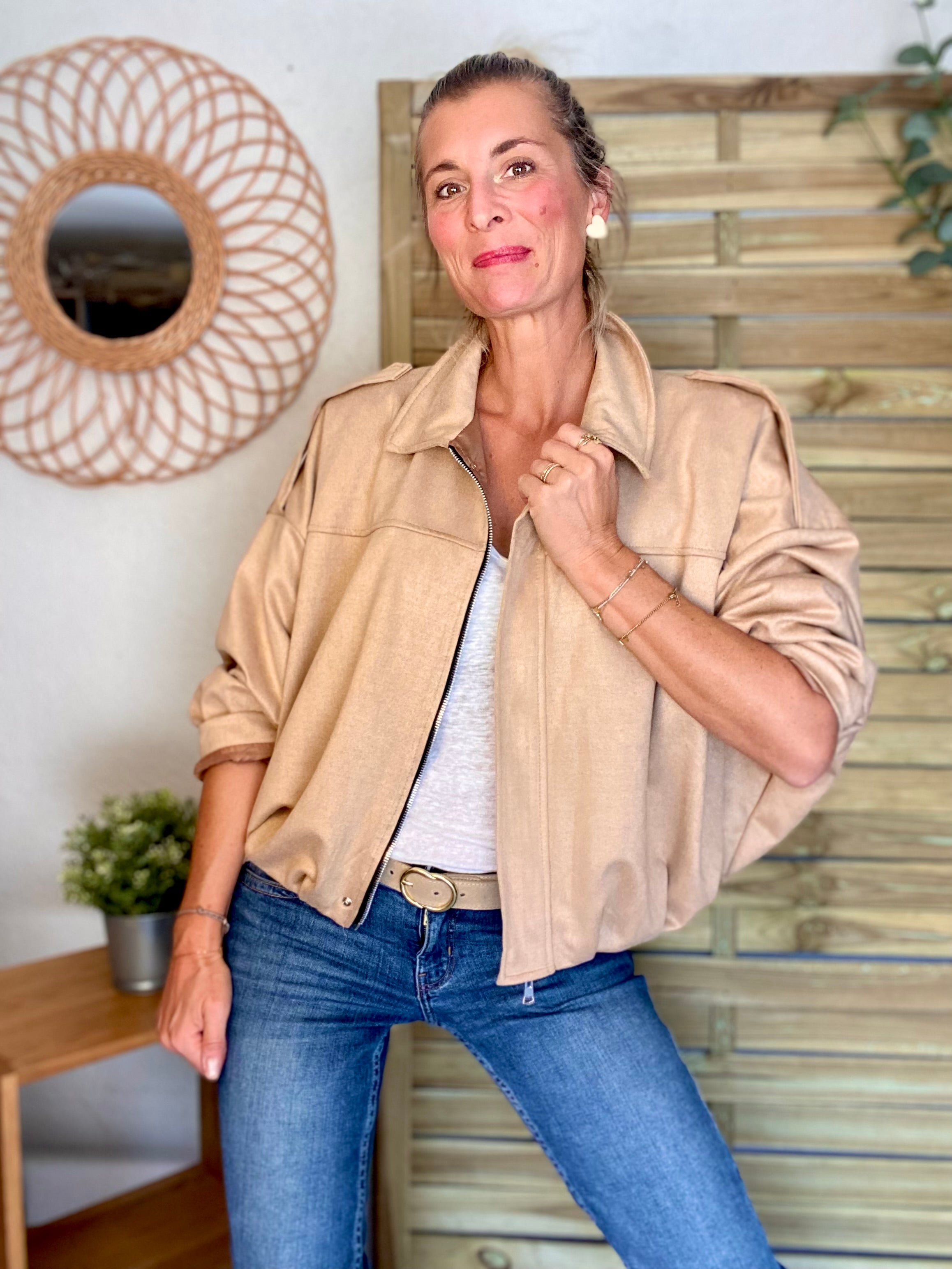 Veste oversize en suédine ISAAC - Camel clair