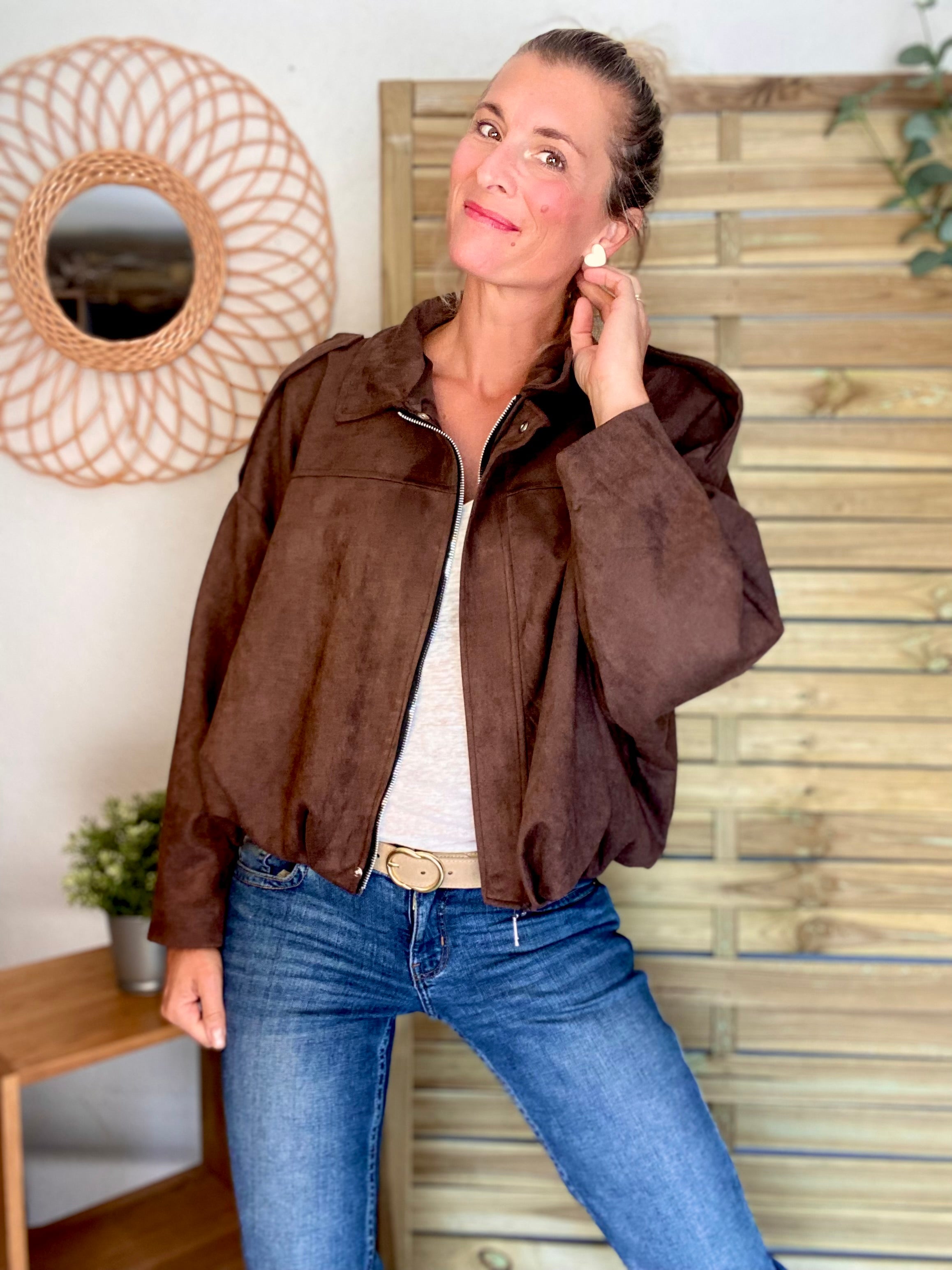 Veste oversize en suédine ISAAC - Chocolat