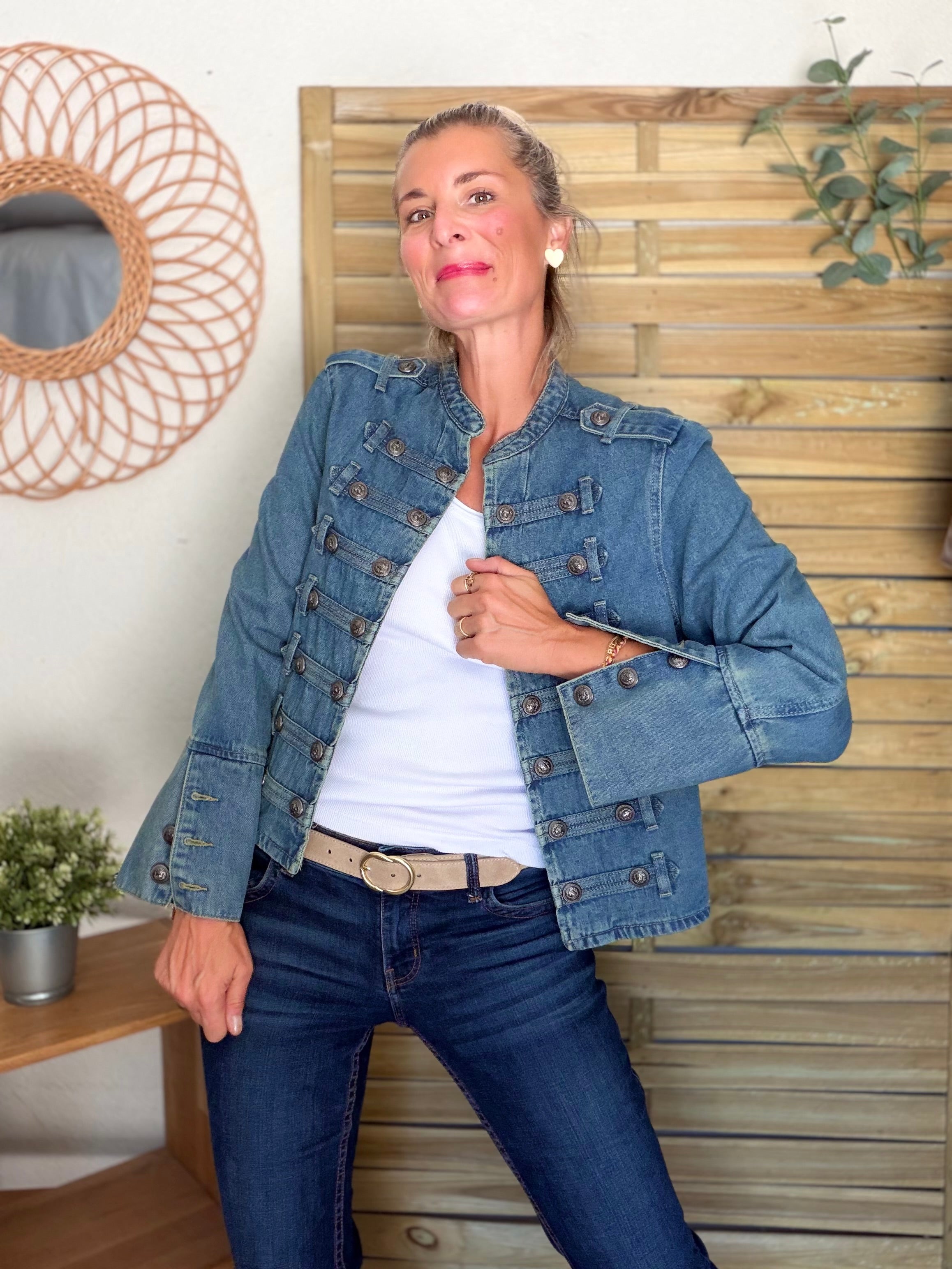 Veste courte en jean NAPOLÉON - Bleu Jean