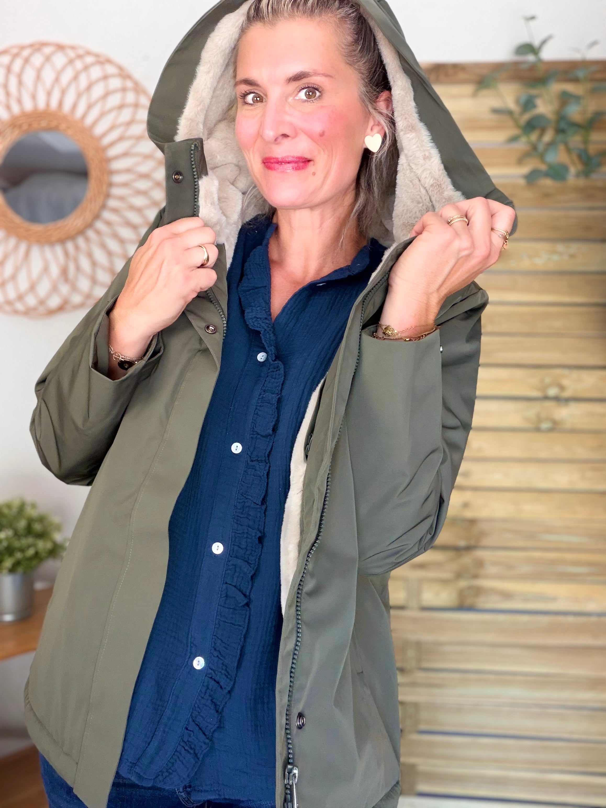 LAURA JO - Parka fourrée imperméable AMBRE MI-LONG - Kaki / Beige