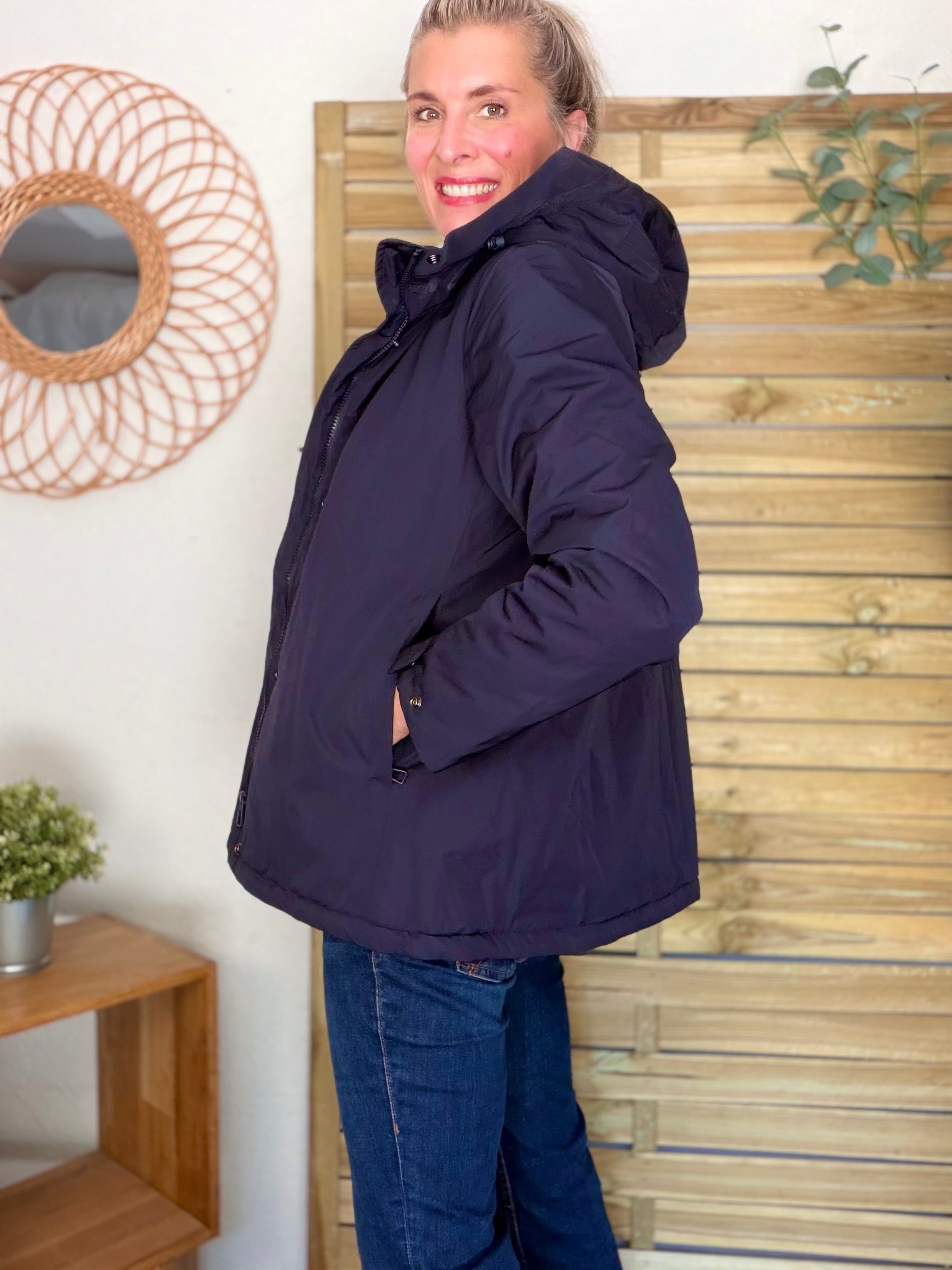 LAURA JO - Parka fourrée imperméable AMBRE MI-LONG - Bleu marine / Beige
