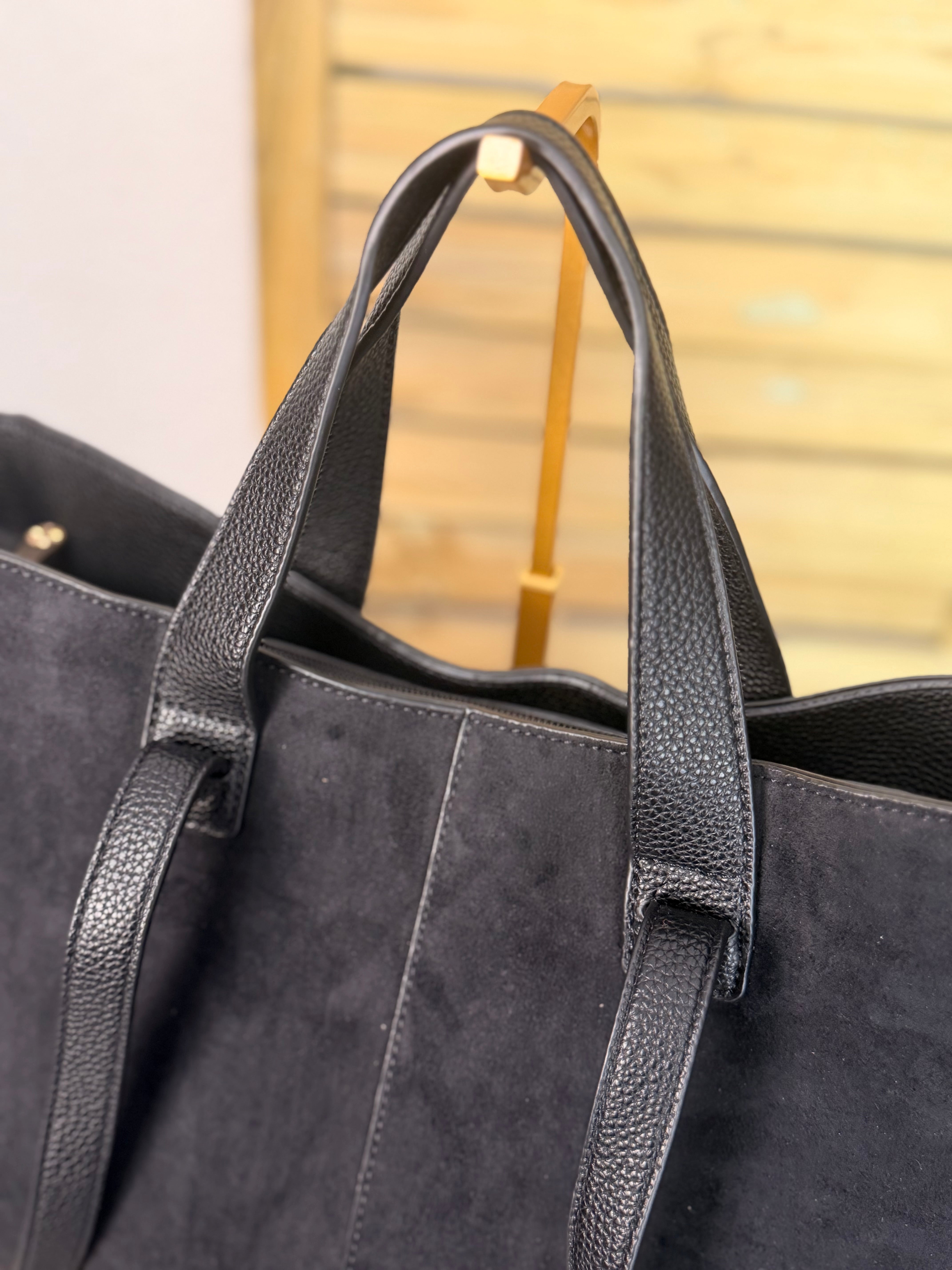 Grand Sac cabas 2 en 1 en simili daim - LAURÈNE Noir