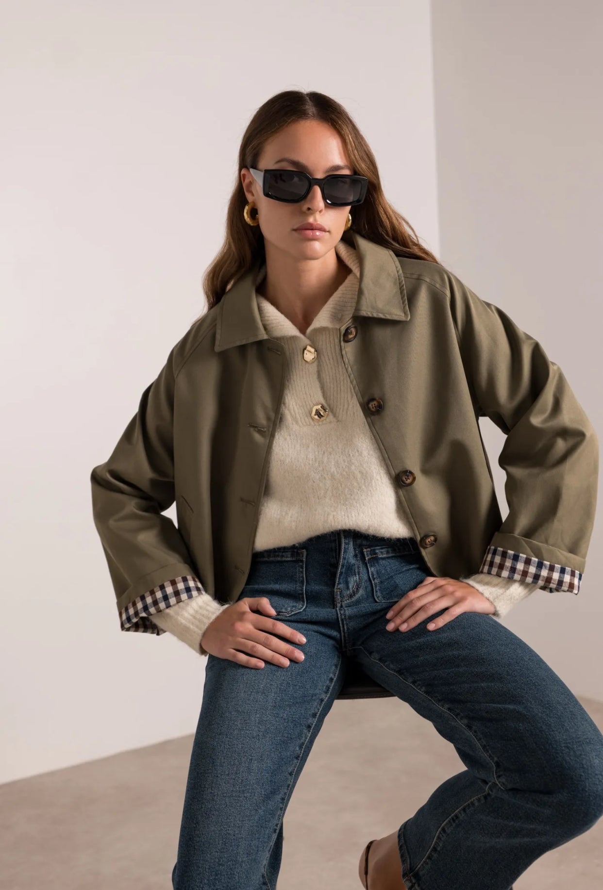 ⚠️PRÉCOMMANDE - Veste Trench en coton avec vichy - YSEULT Kaki